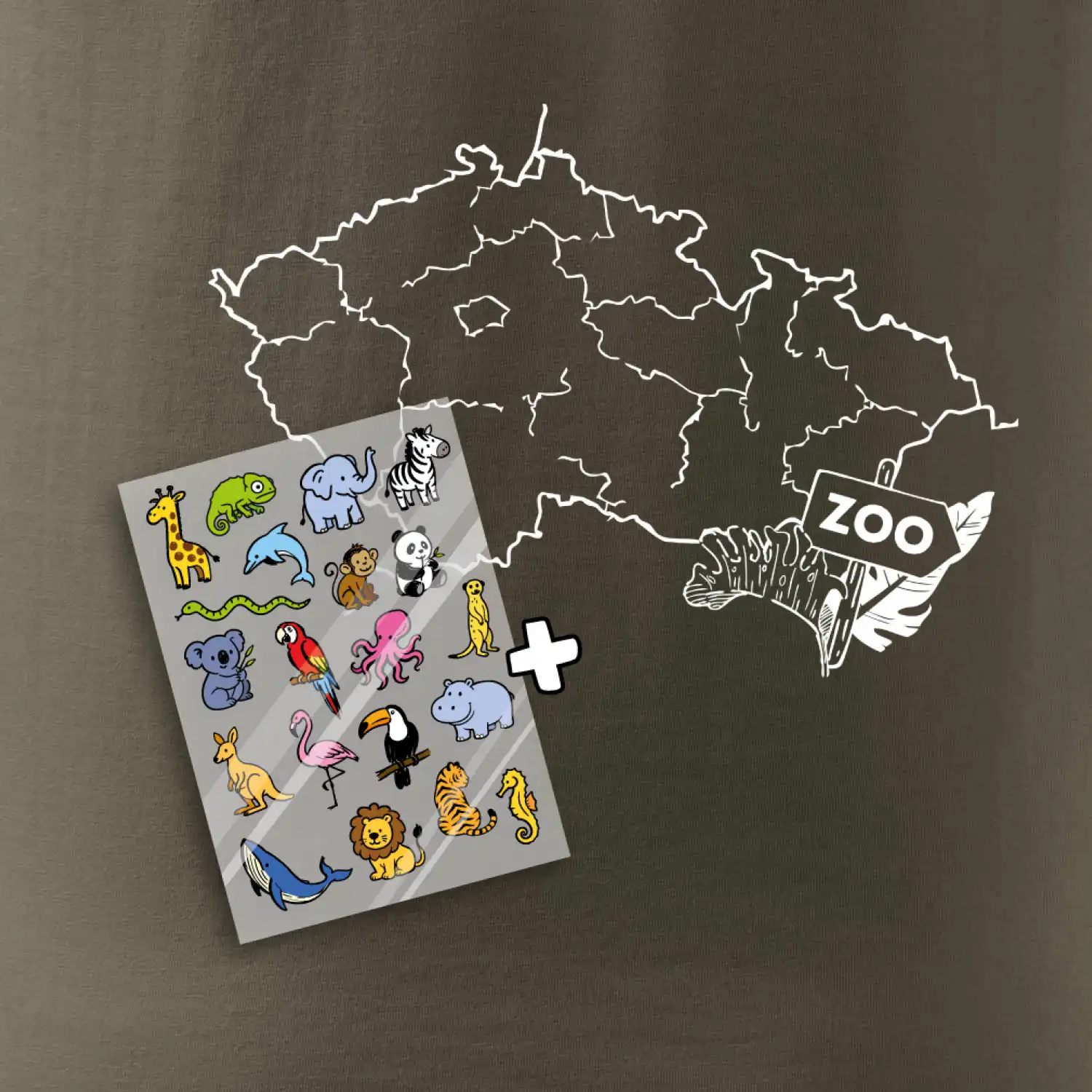 Tričko s mapou + ZOO nažehlovačky