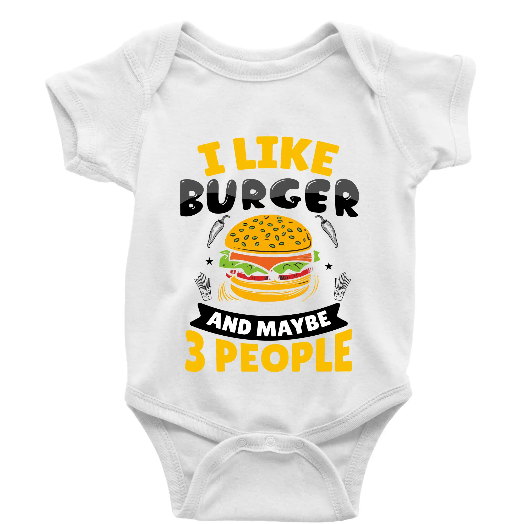 Tričká a zástery na grilovanie - I like burger and maybe 3 people - Body dojčenské s krátkym rukávom