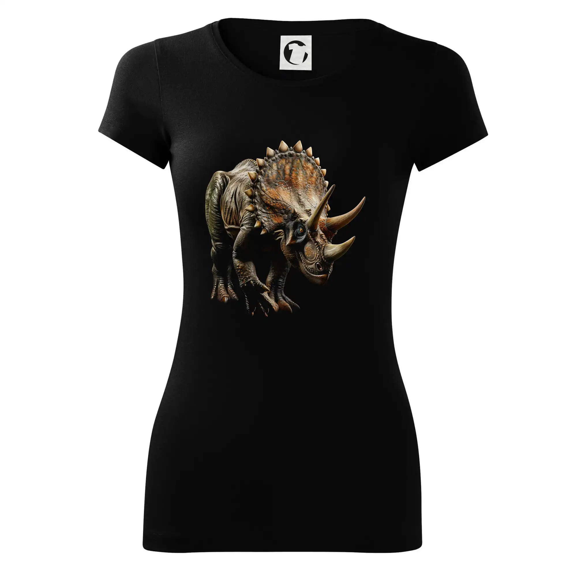 Tričká so zvieratami - Triceratops z boku čierna fotka - Dámske tričko Glance - Priliehavejší strih
