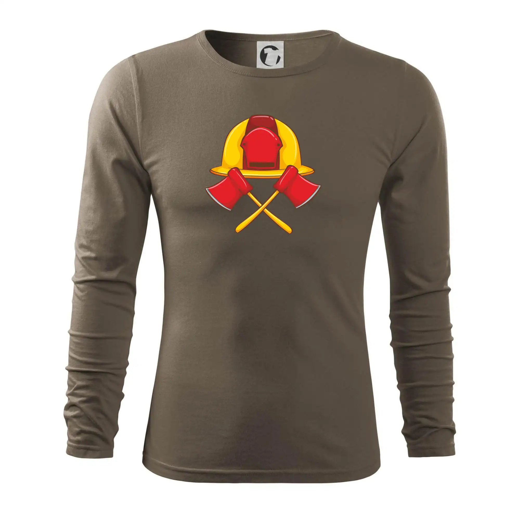 Originálne tričká pre hasičov - Hasičská helma a sekera - Tričko s dlhým rukávom FIT-T long sleeve