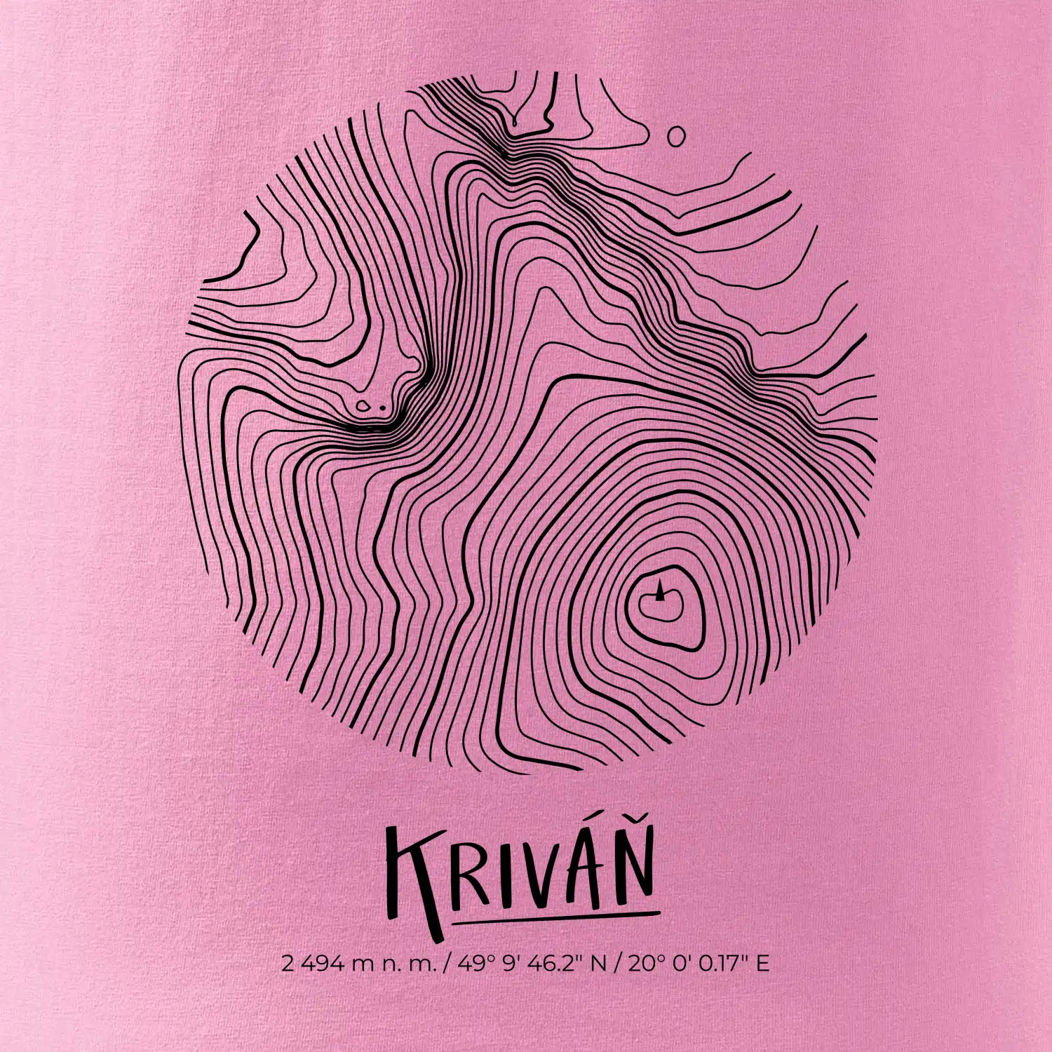 Kriváň - vrstevnice v kruhu