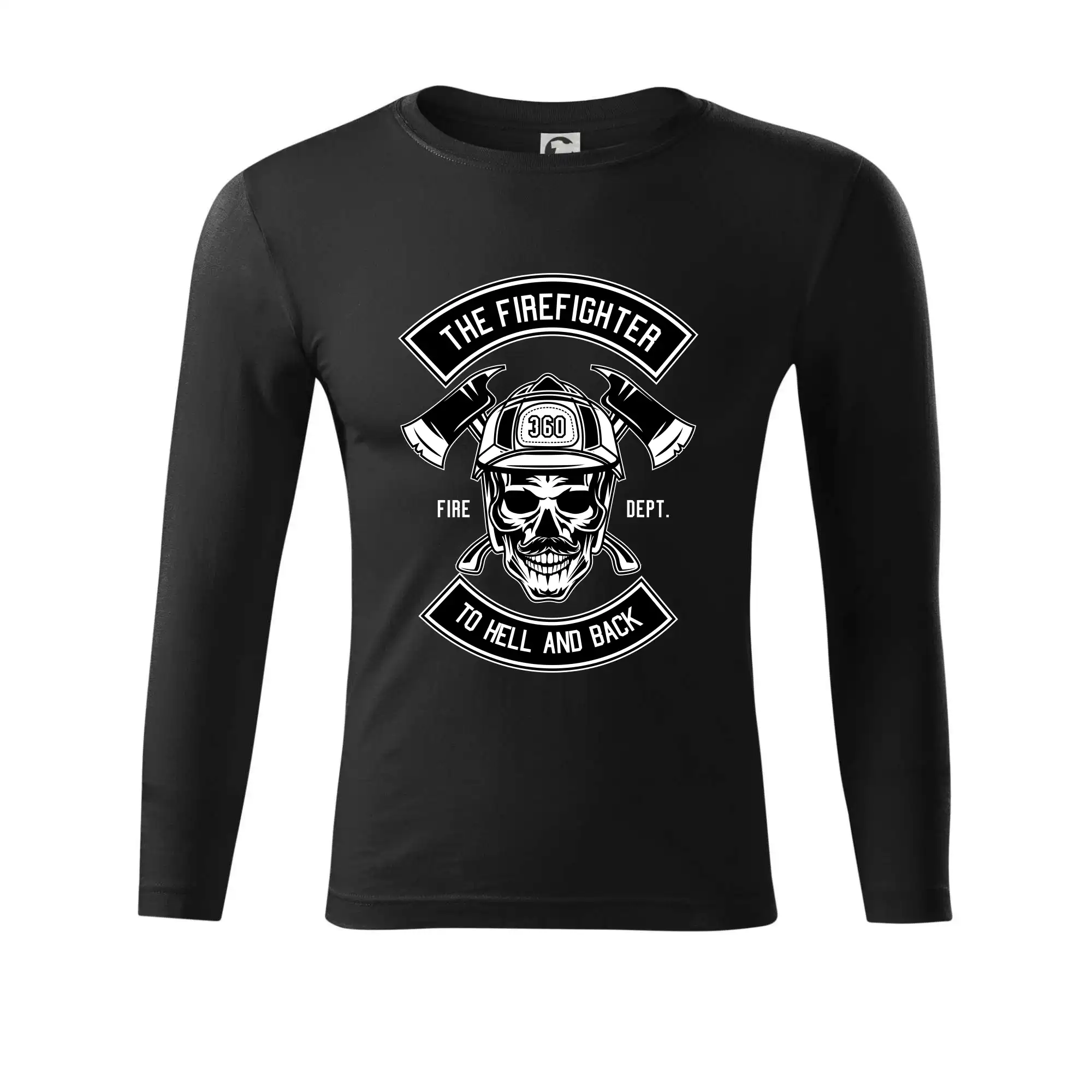 Originálne tričká pre hasičov - Lebka hasič do pekla a späť - Tričko Progress s dlhým rukávom