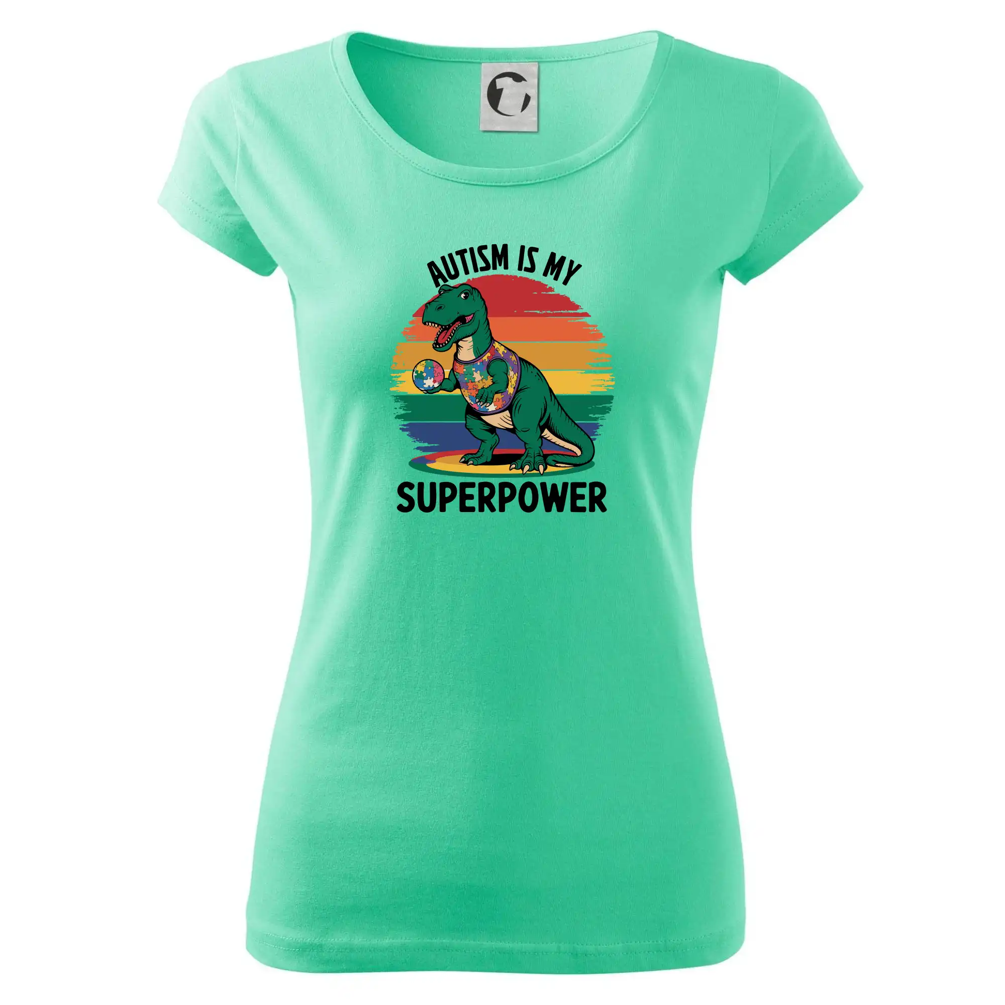 Tričká a mikiny pre autistov - Dinousarus a puzzle  Autism is my superpower - Dámske tričko Pure