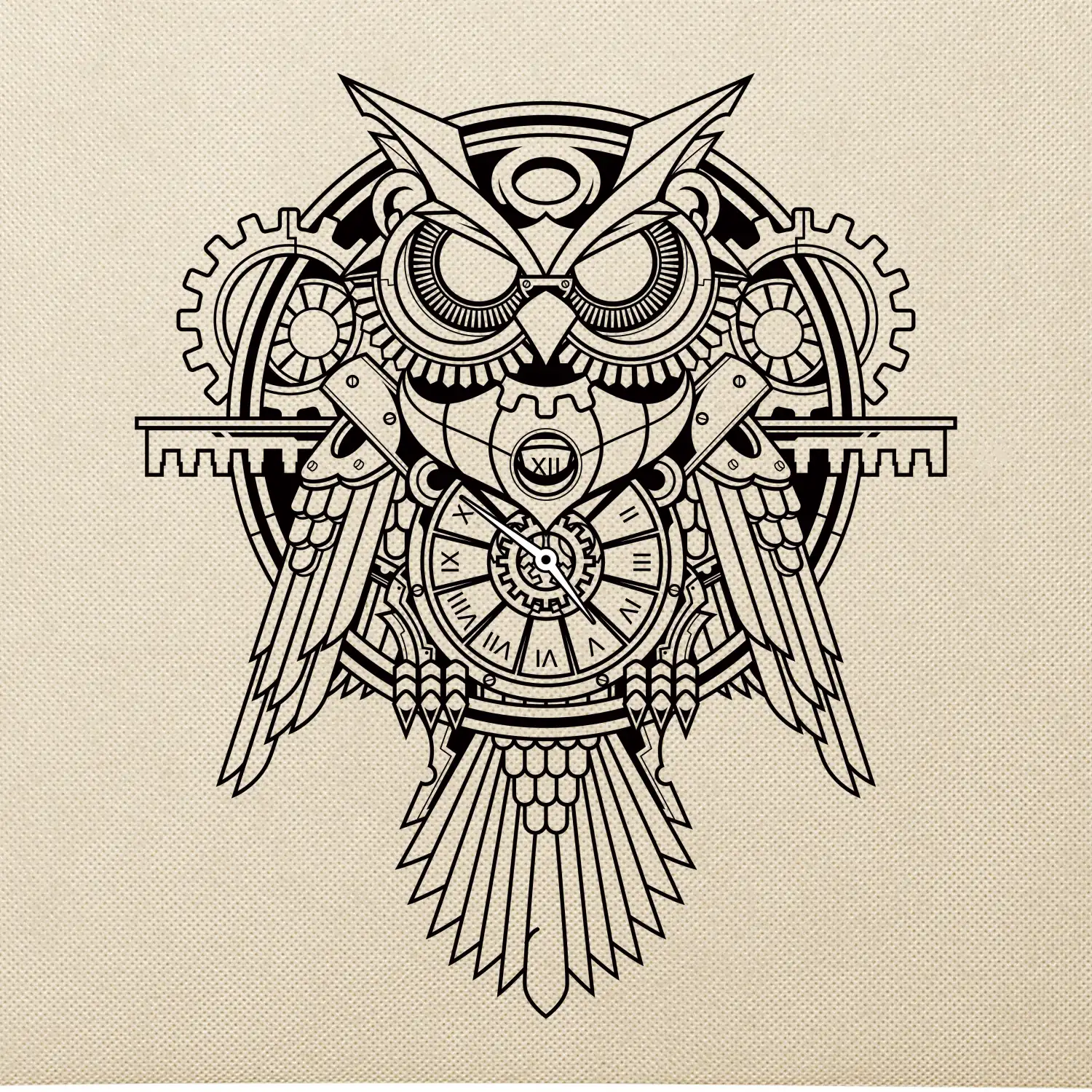 Steampunk sova černobílá