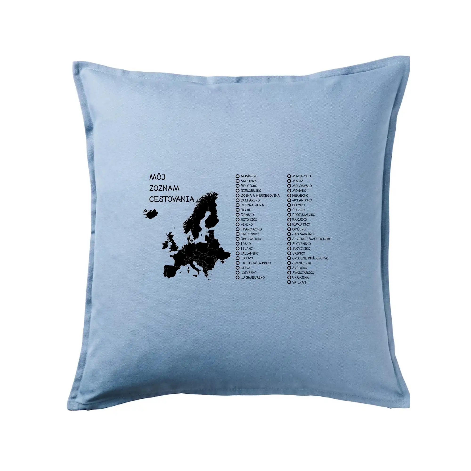 Trička pre cestovateľov - Môj cestovný zoznam - Európa - Vankúš 50x50
