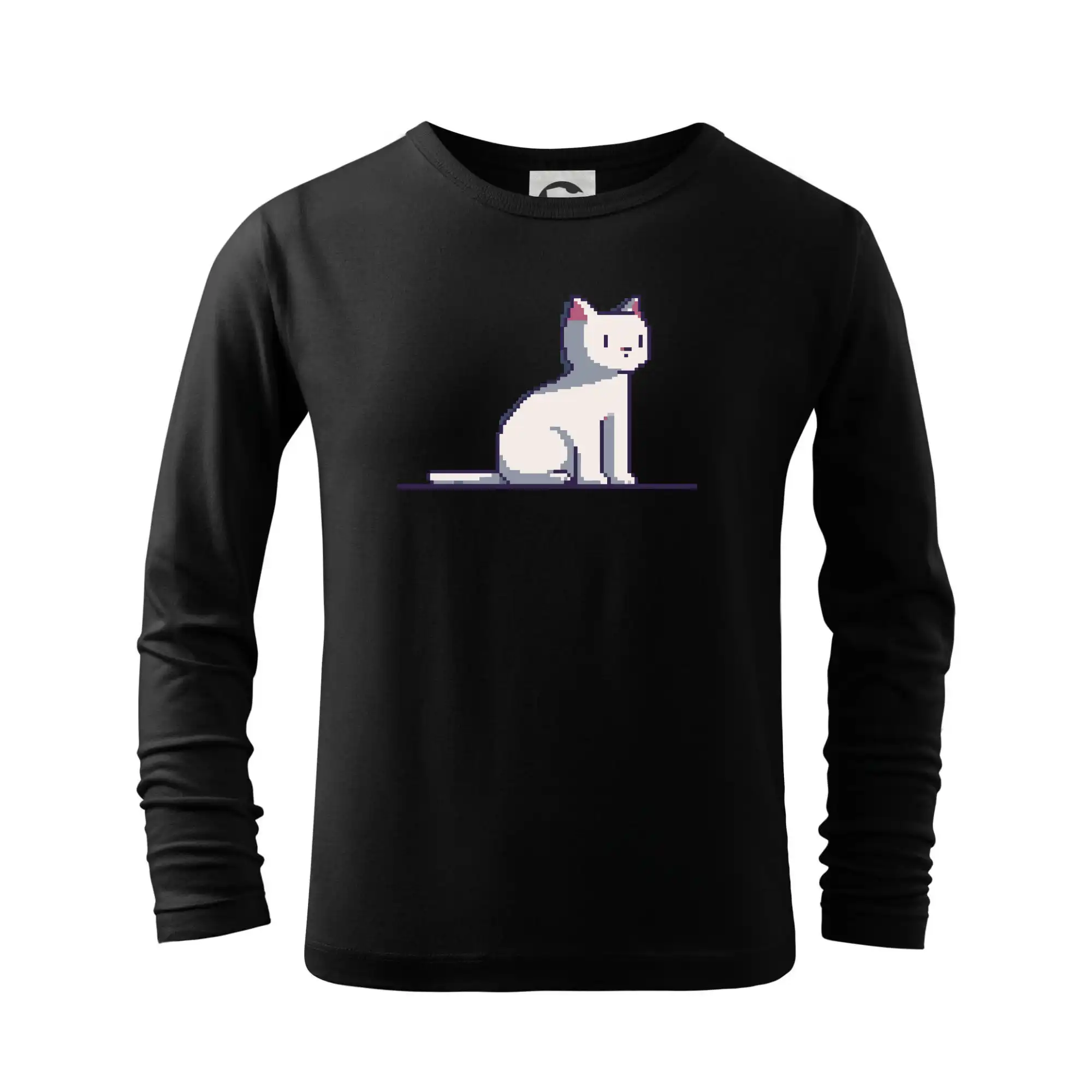 Vtipná tričká s mačkou - Mačka biela pixel - Tričko detské Long Sleeve