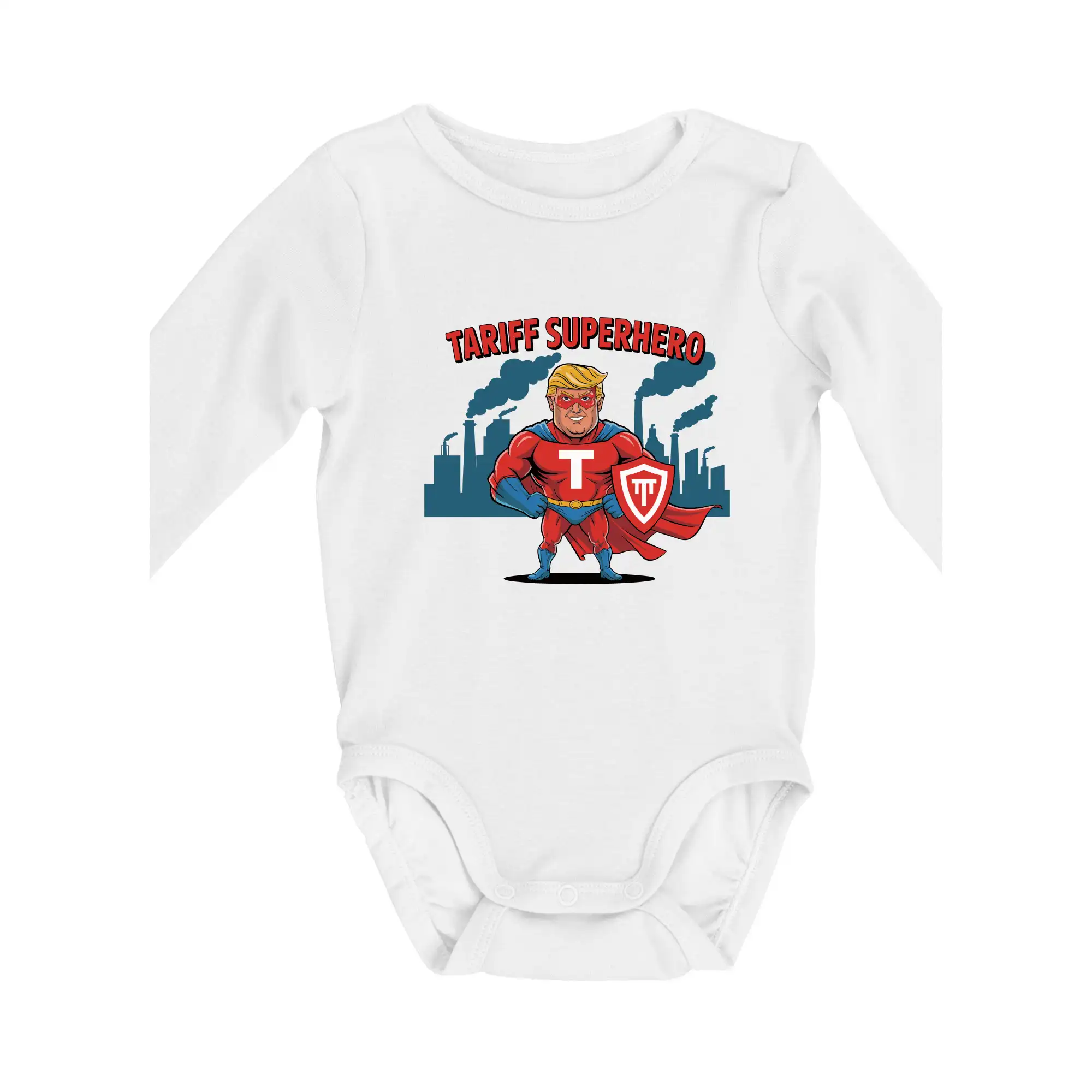 Politické tričká - Tariff Superhero Trump - Body dojčenské s dlhým rukávom