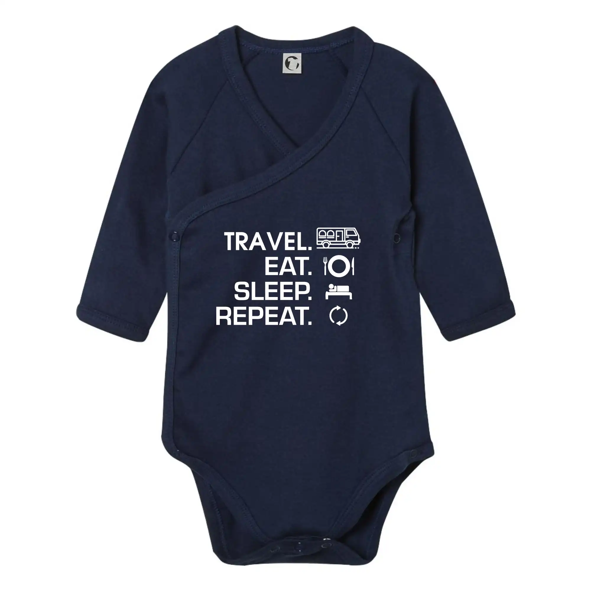 Trička na kempovanie - Eat sleep travel - Van - Body zavinovacie s dlhým rukávom