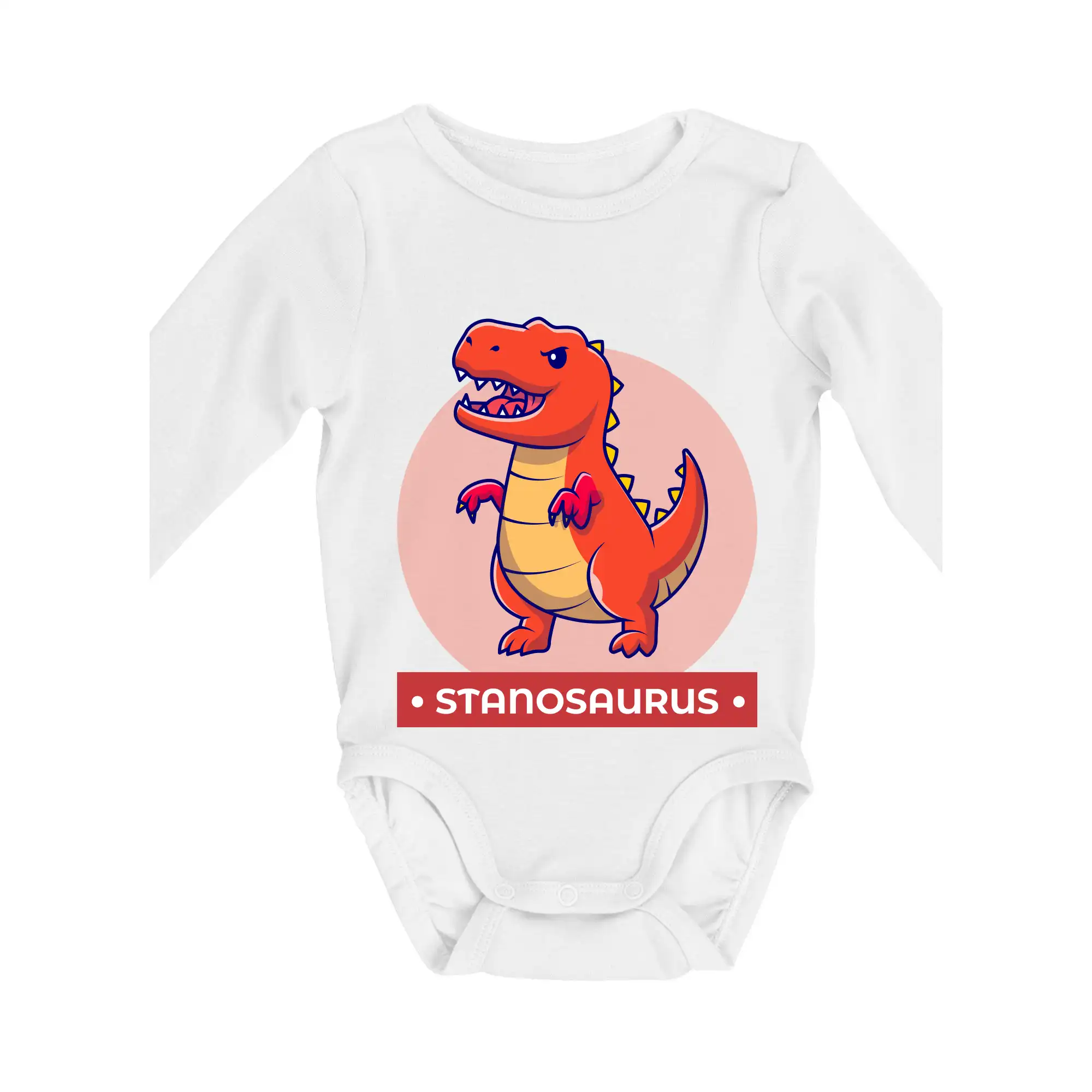 Detské tričká, mikiny a body s originálnymi potlačami | Veselé motívy pre chlapcov aj dievčatá - Dinosaurie mená - oranžový dinosaurus - Body dojčenské s dlhým rukávom