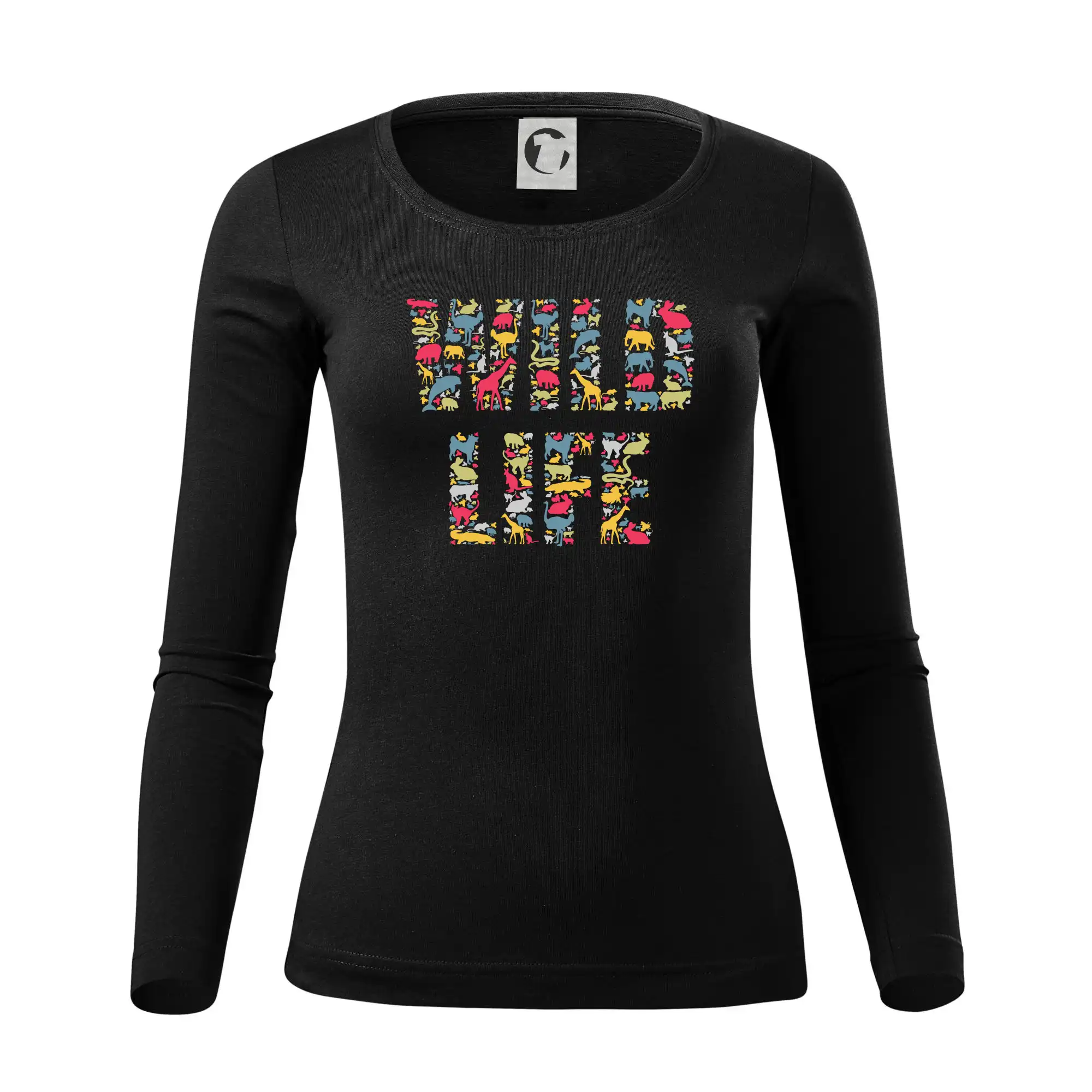 Tričká so zvieratami - Wild Life nápis zo zvierat - Dámske tričko FIT-T LS - zužené