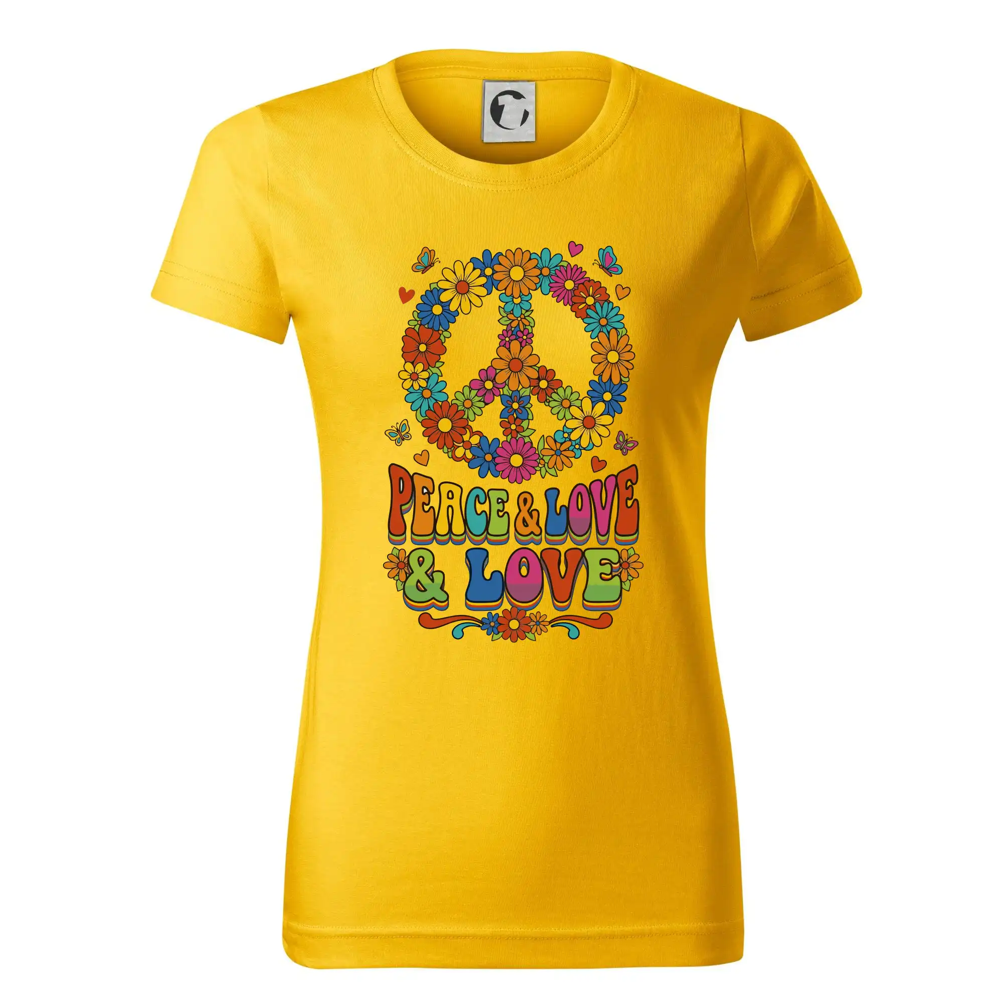 Tričká pre pohodový ľudí - Peace and love - na výšku s květy - Dámske tričko basic - ľahko voľnejšie a dlhšie
