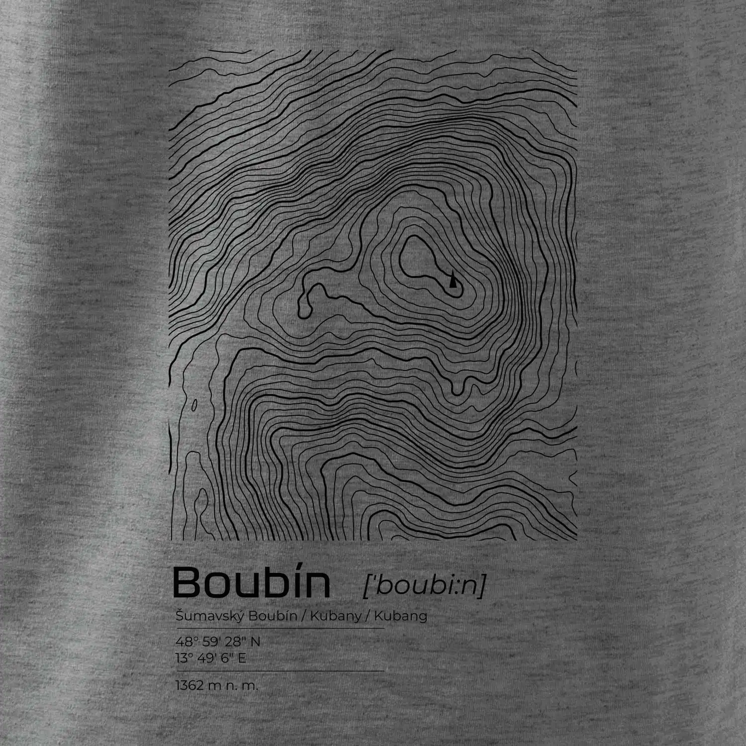 Boubín - vrstevnice v obdélníku