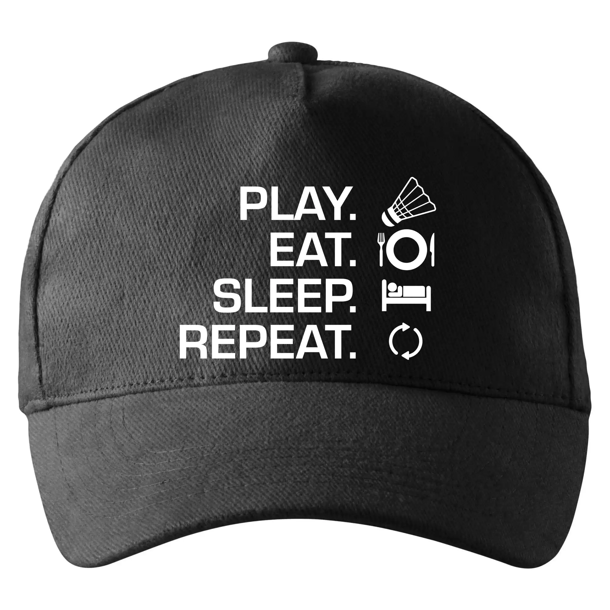 Tričká na bedminton - Play Eat Sleep Repeat badminton - Šiltovka so zahnutým šiltom a mosaznou sponou