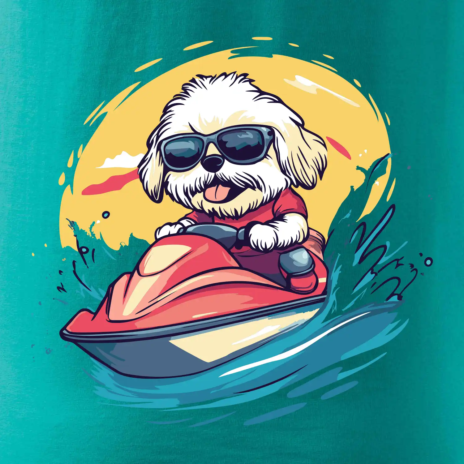 Lhasa Apso na vodním skútru