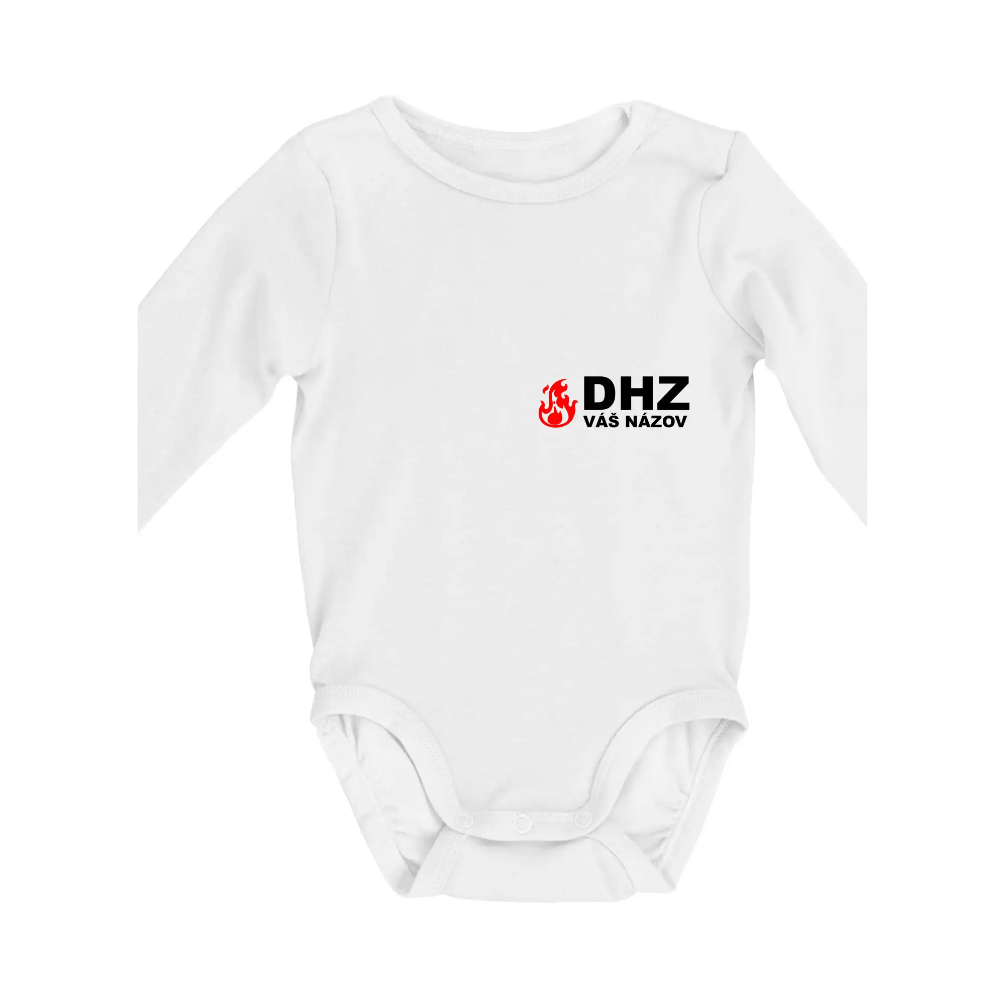 Originálne tričká pre hasičov - DHZ (oheň, názov sboru - vlastný nápis) - Body dojčenské s dlhým rukávom