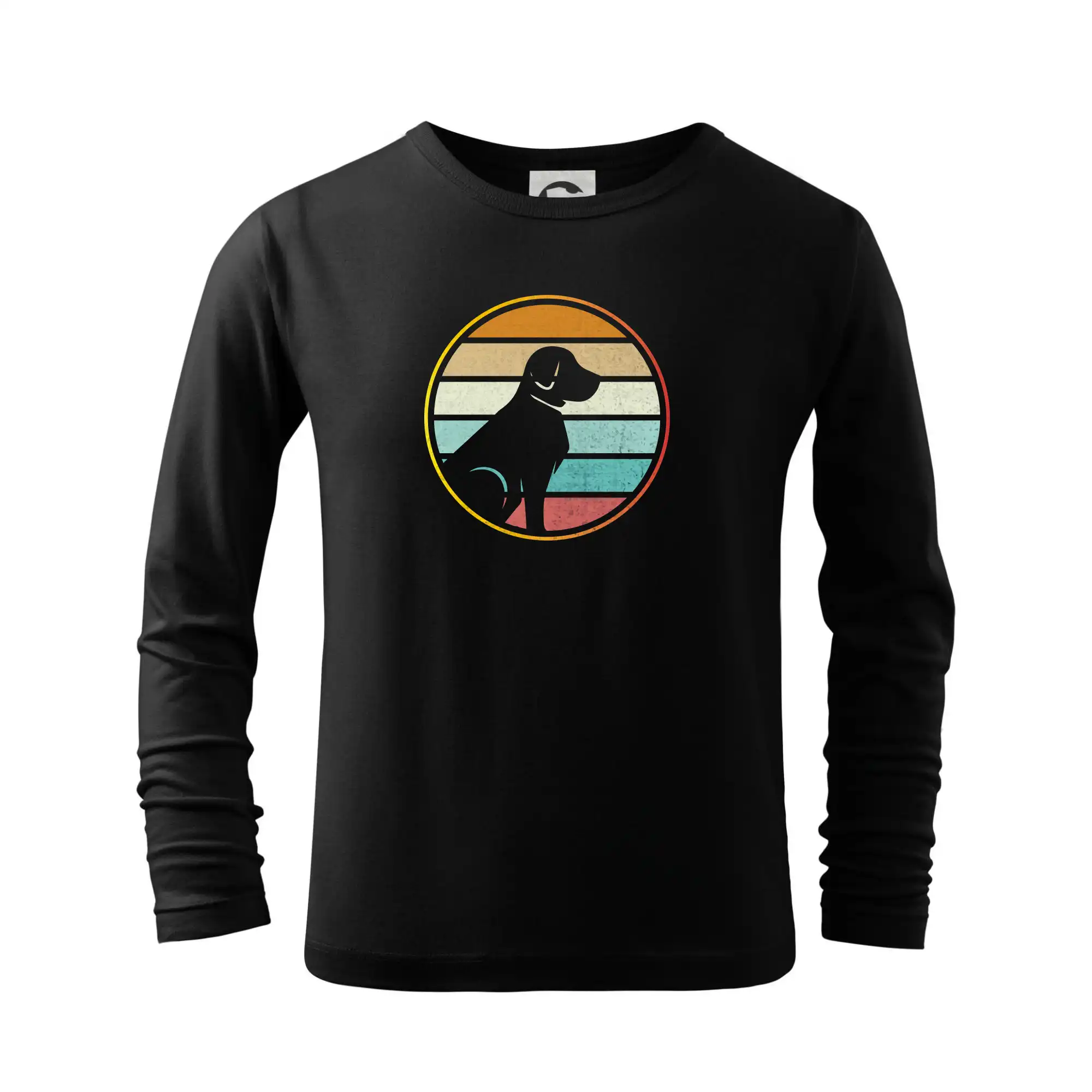 Ostatné psie plemená - Retro kruh - sediaci pes - Tričko detské Long Sleeve