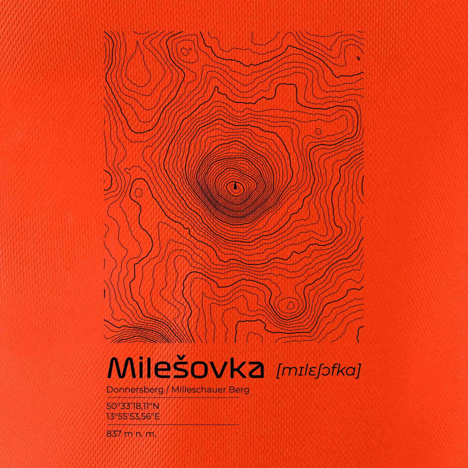 Milešovka - vrstevnice v obdélníku