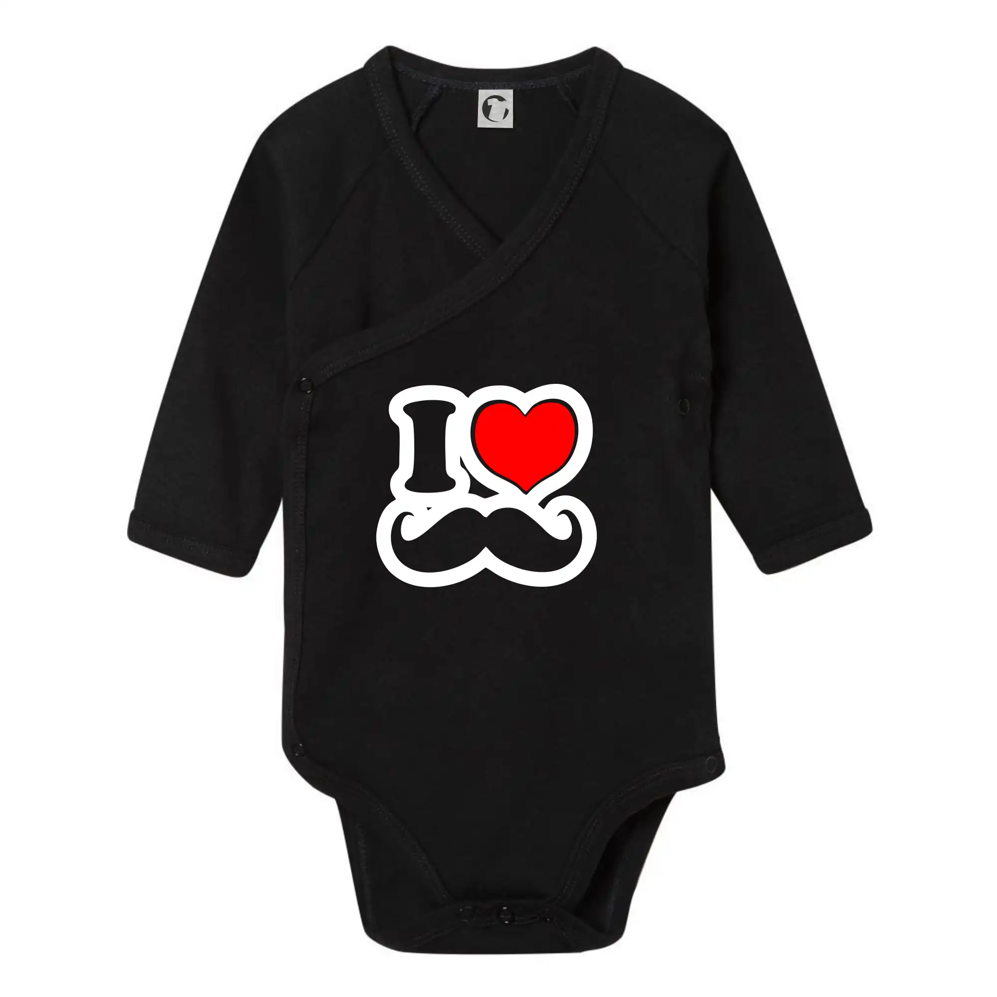 Tričká s fúzikmi - i love mustache - obrys - Body zavinovacie s dlhým rukávom