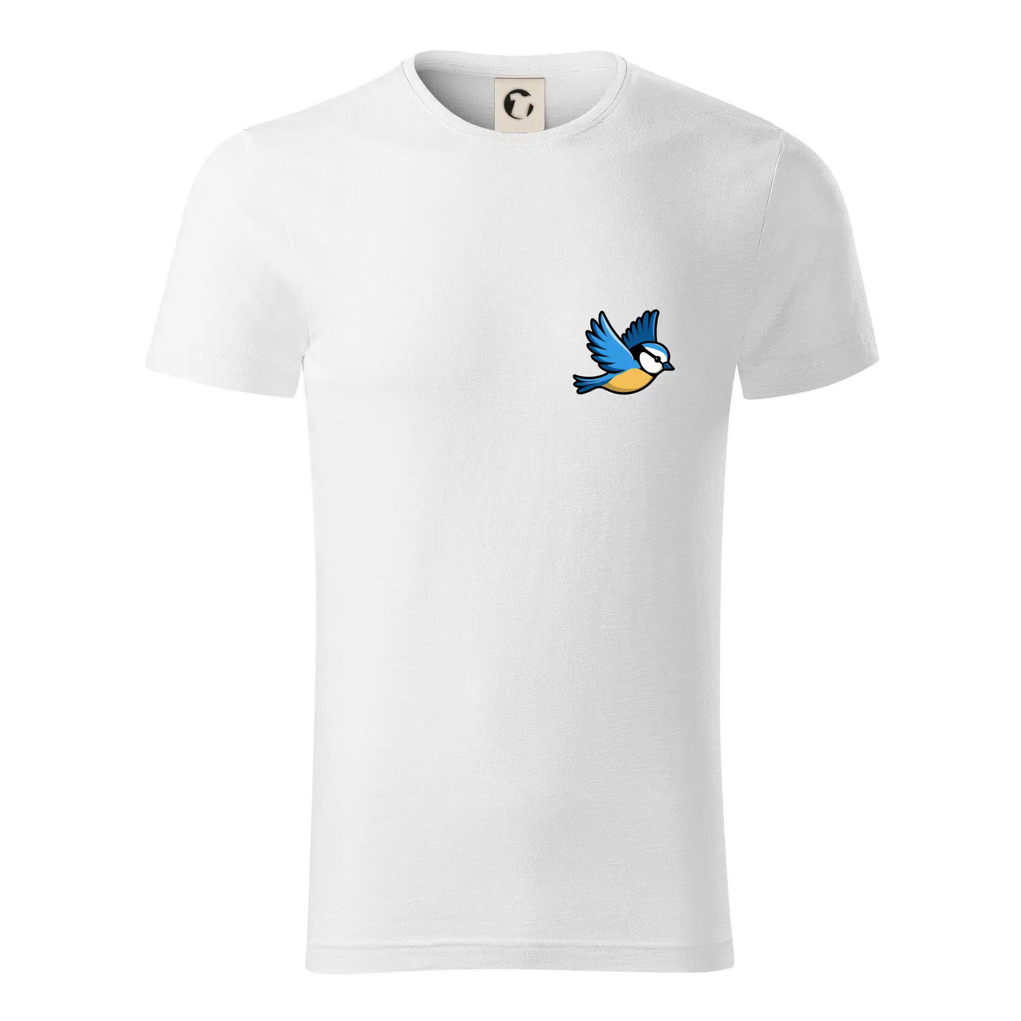 Tričko s motívmi vtákov - Sýkorka modrinka na prsníku - Tričko z organickej bavlny