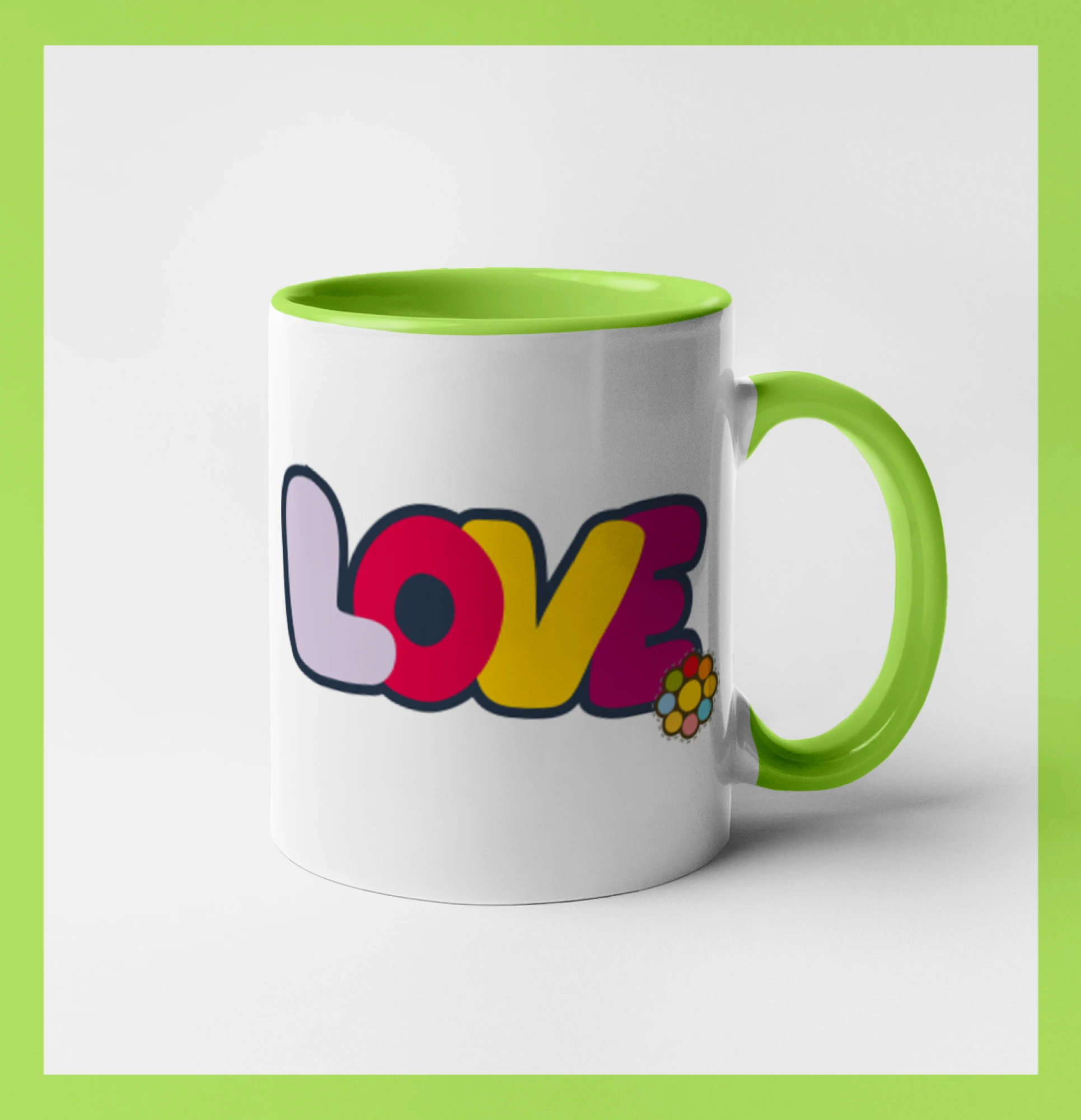 Tričká pre pohodový ľudí - Love nápis s kvetinou - Hrnček 
