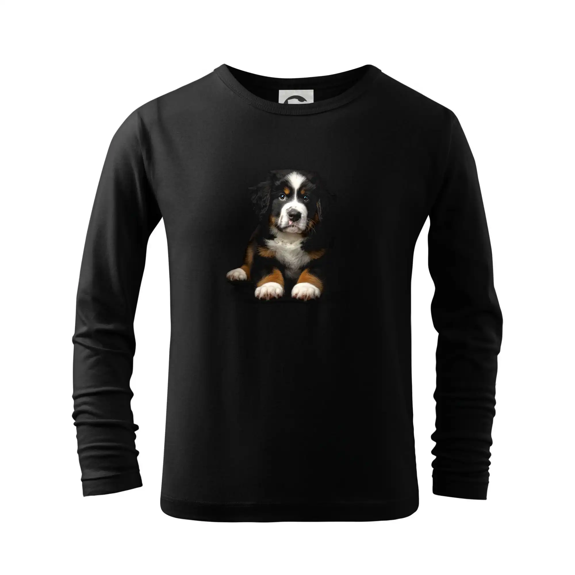 Bernský salašnícky pes na tričku - Bernský salašnícky pes šteňa čierna fotka - Tričko detské Long Sleeve