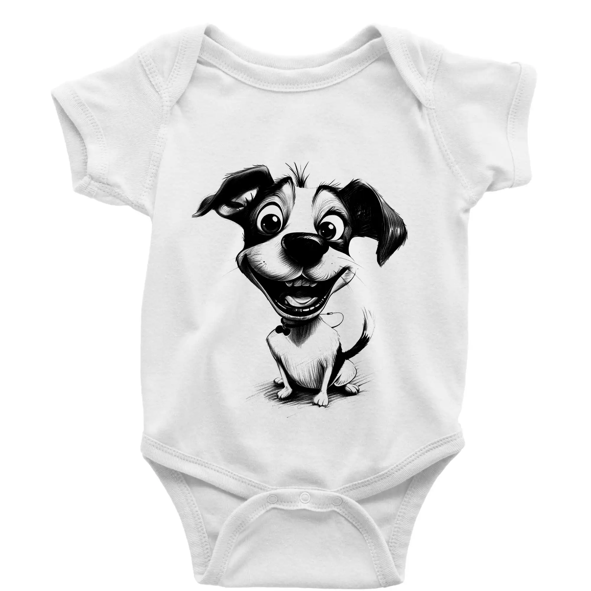 Jack Russell Teriér na tričku - Čiernobiela karikatúra Jack Russell teriér - Body dojčenské s krátkym rukávom