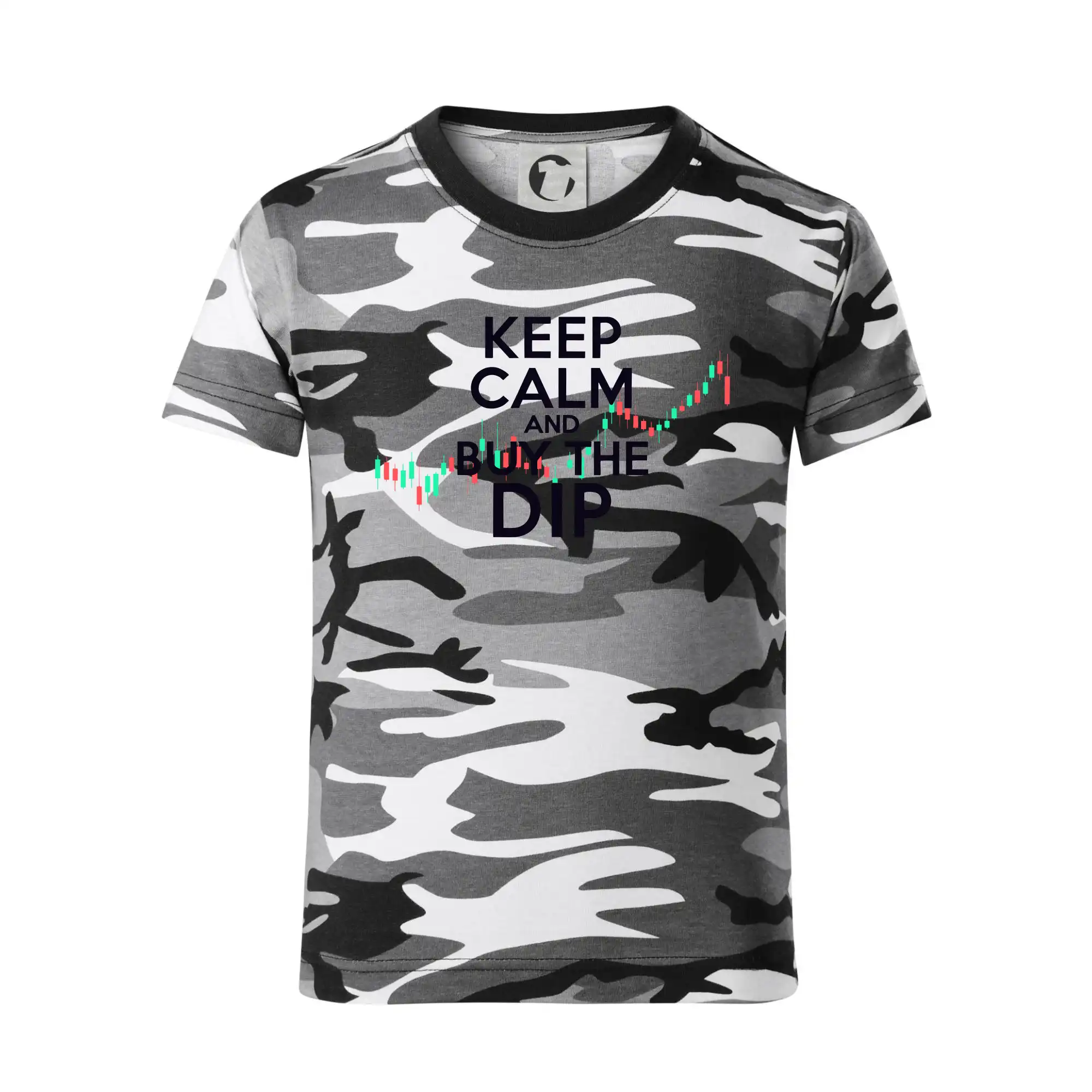 Zelenočervený graf Keep Calm and Buy the Dip - Detské maskáčové tričko