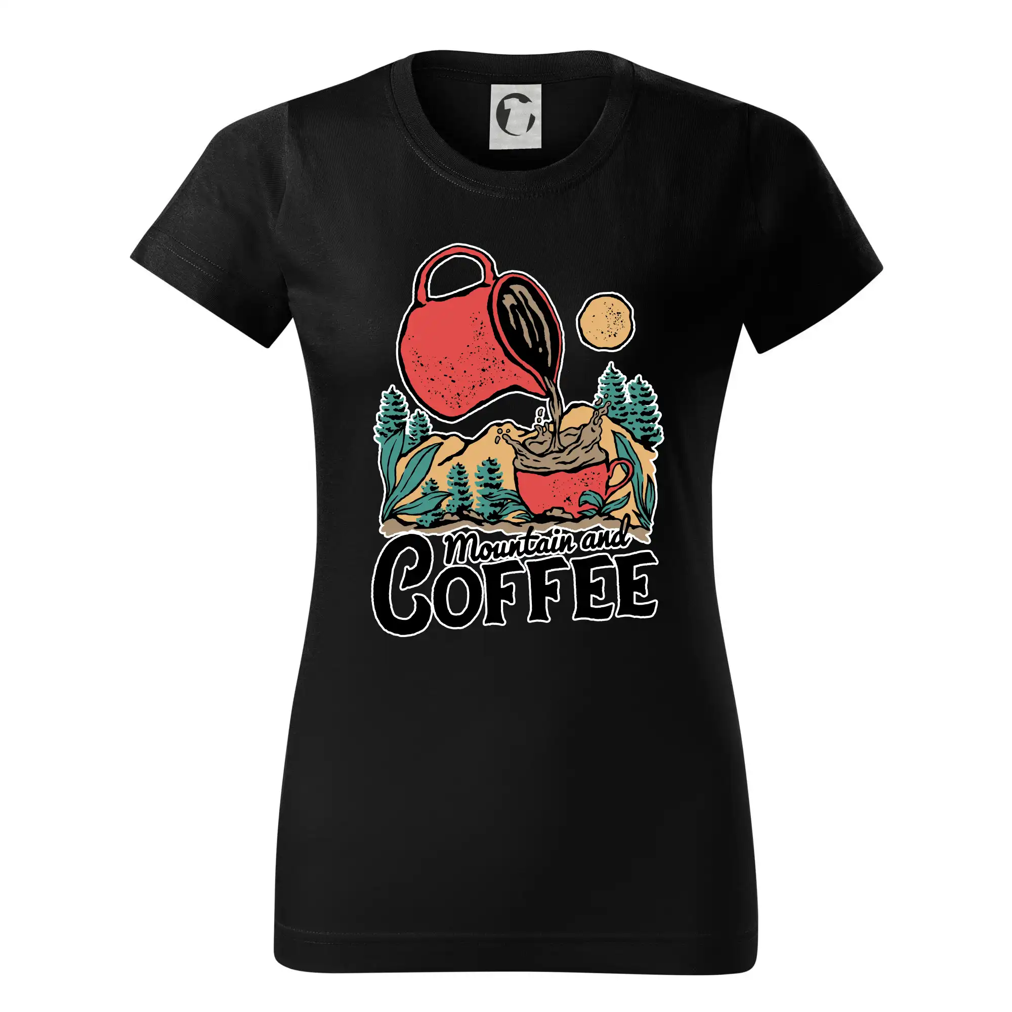 Trička pre cestovateľov - Mountain and Coffee - Dámske tričko basic - ľahko voľnejšie a dlhšie
