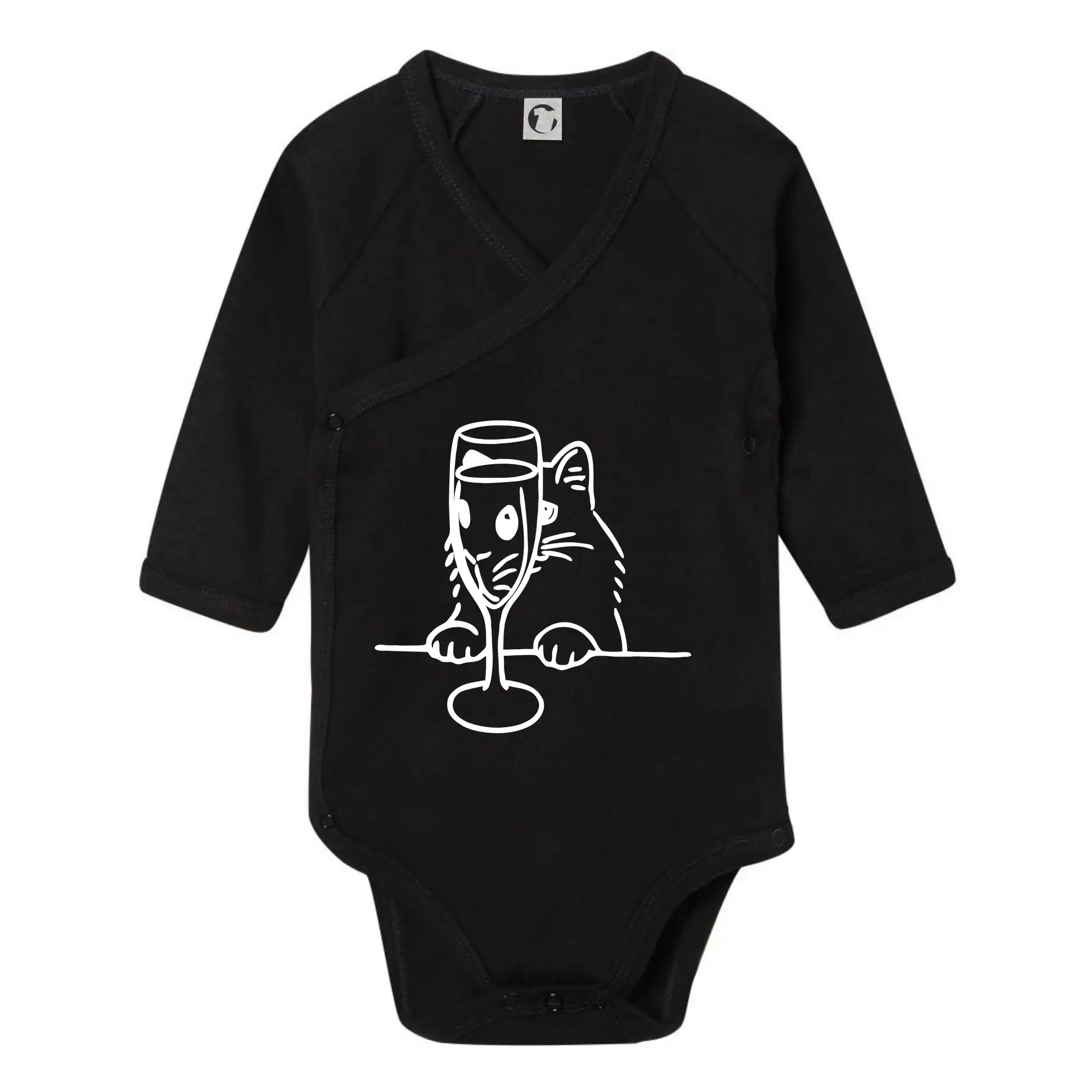 Vtipná tričká s mačkou - Mačka a pohár - Body zavinovacie s dlhým rukávom