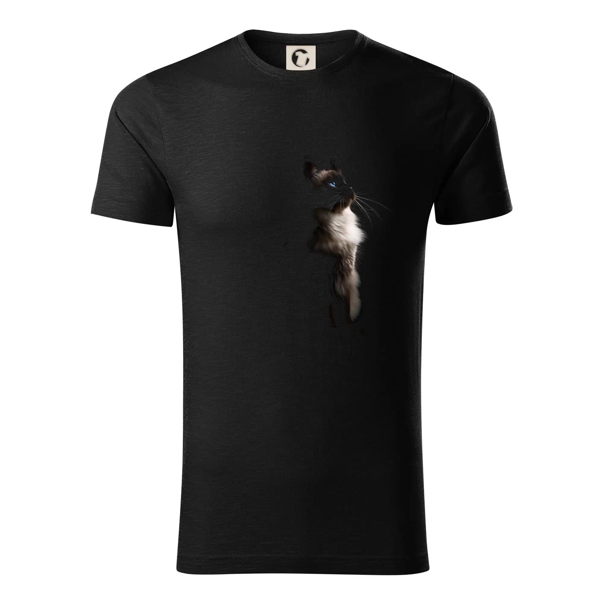 Vtipná tričká s mačkou - Ragdoll z boku čierna fotka - Tričko z organickej bavlny