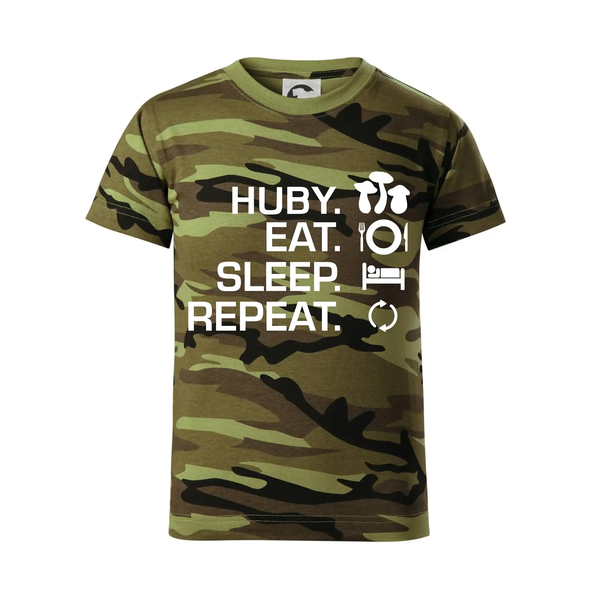 Tričká na chalupu - Huby Eat Sleep Repeat - Detské maskáčové tričko