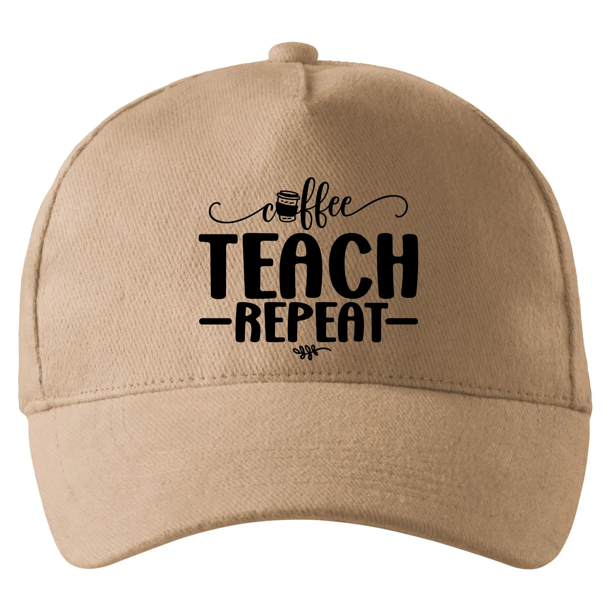 Učiteľské tričká - Coffee teach repeat - Šiltovka so zahnutým šiltom a mosaznou sponou