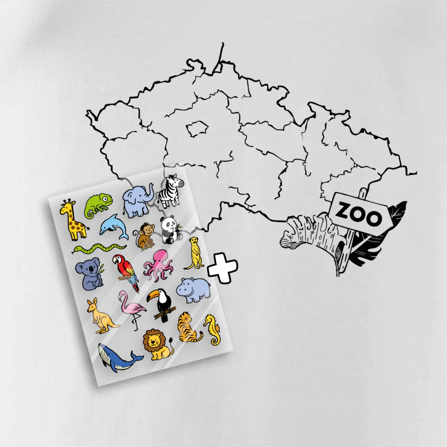Tričko s mapou + ZOO nažehlovačky