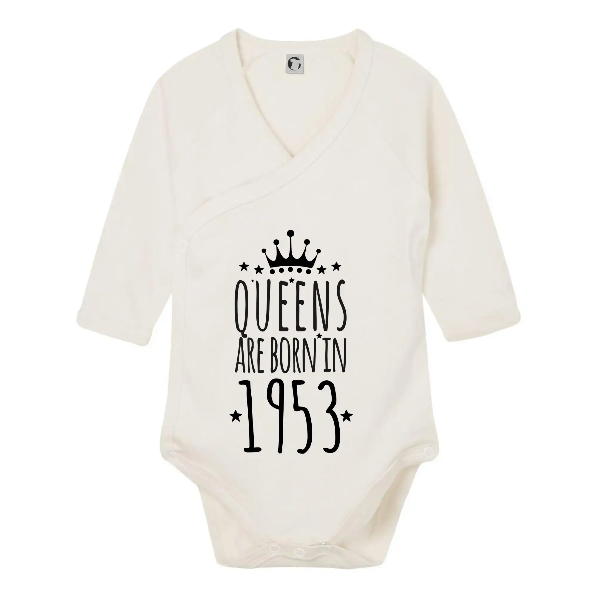 Tričká k narodeninám - Queens are born in 1953 - Body zavinovacie s dlhým rukávom