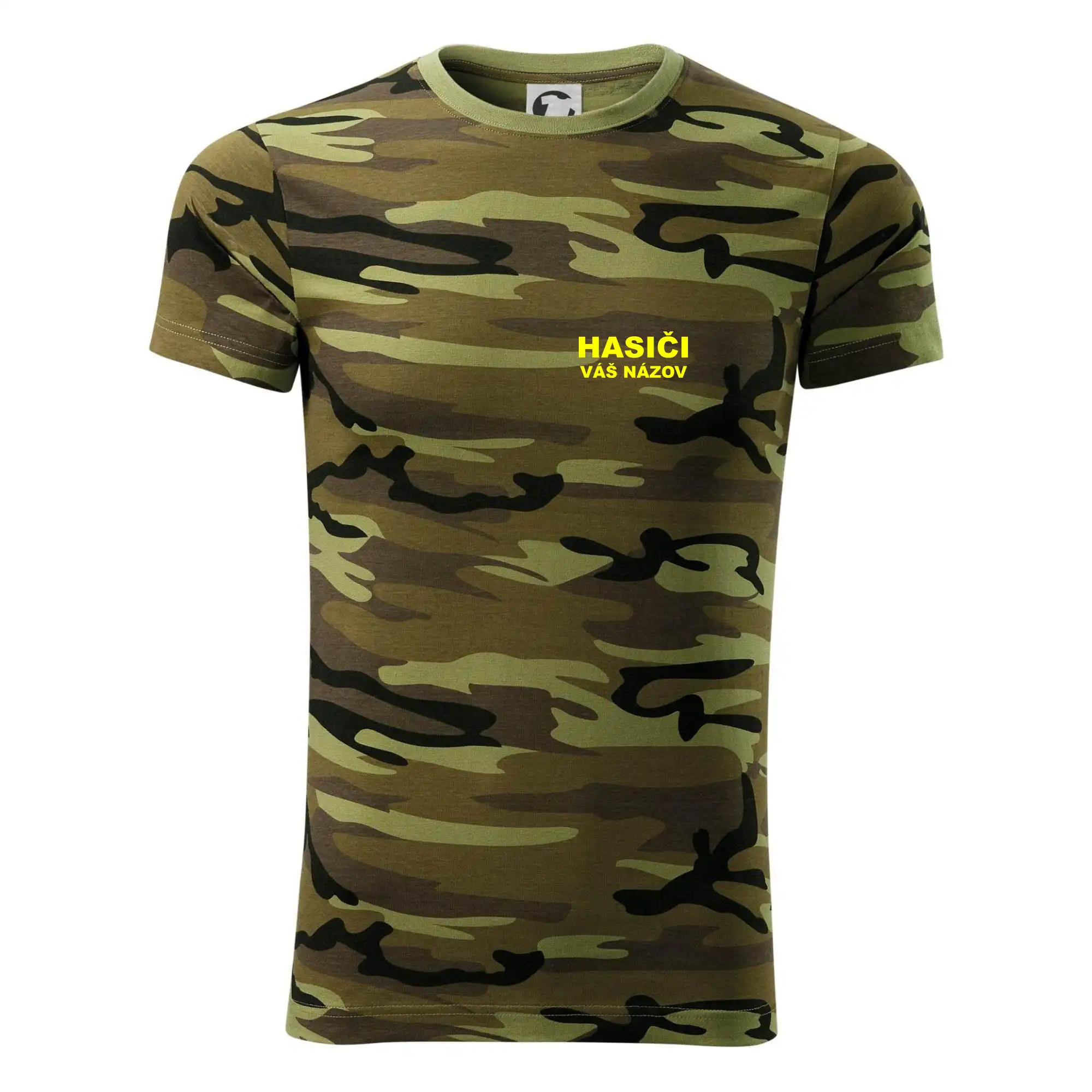 Originálne tričká pre hasičov - Hasiči - žltý nápis - váš názov zboru - Army CAMOUFLAGE