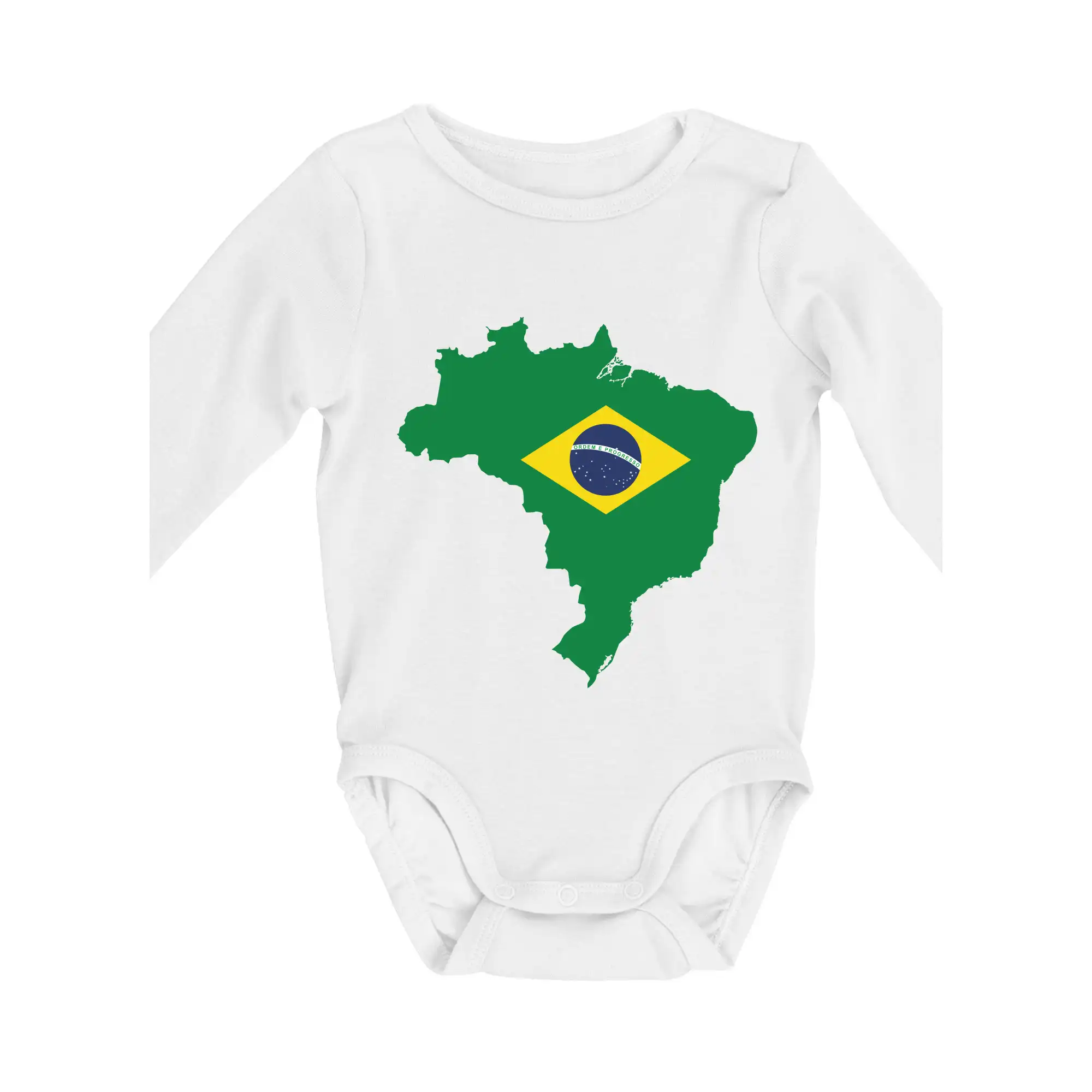 Motívy štátnych vlajok - Brazília vlajka v mape - Body dojčenské s dlhým rukávom