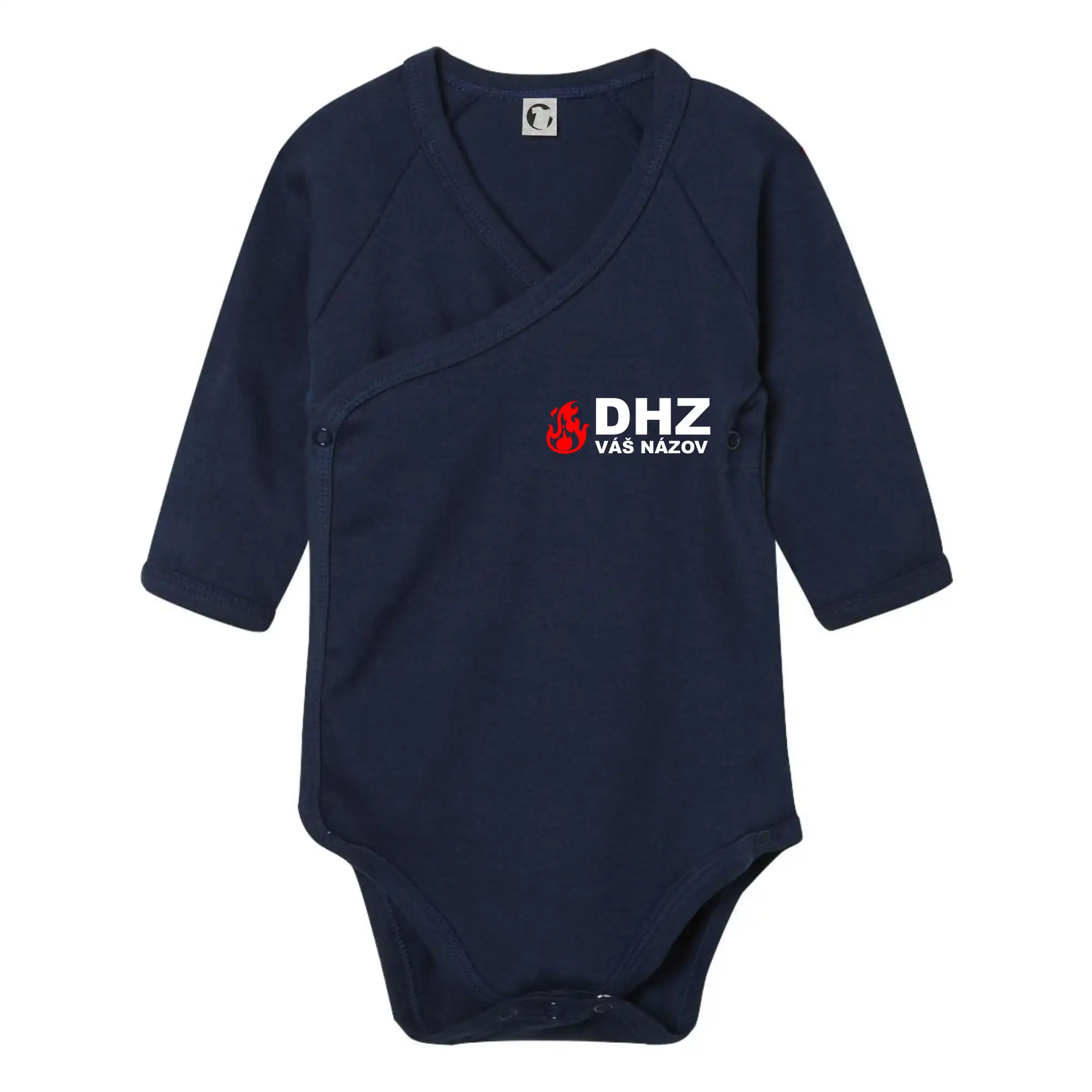 Originálne tričká pre hasičov - DHZ (oheň, názov sboru - vlastný nápis) - Body zavinovacie s dlhým rukávom