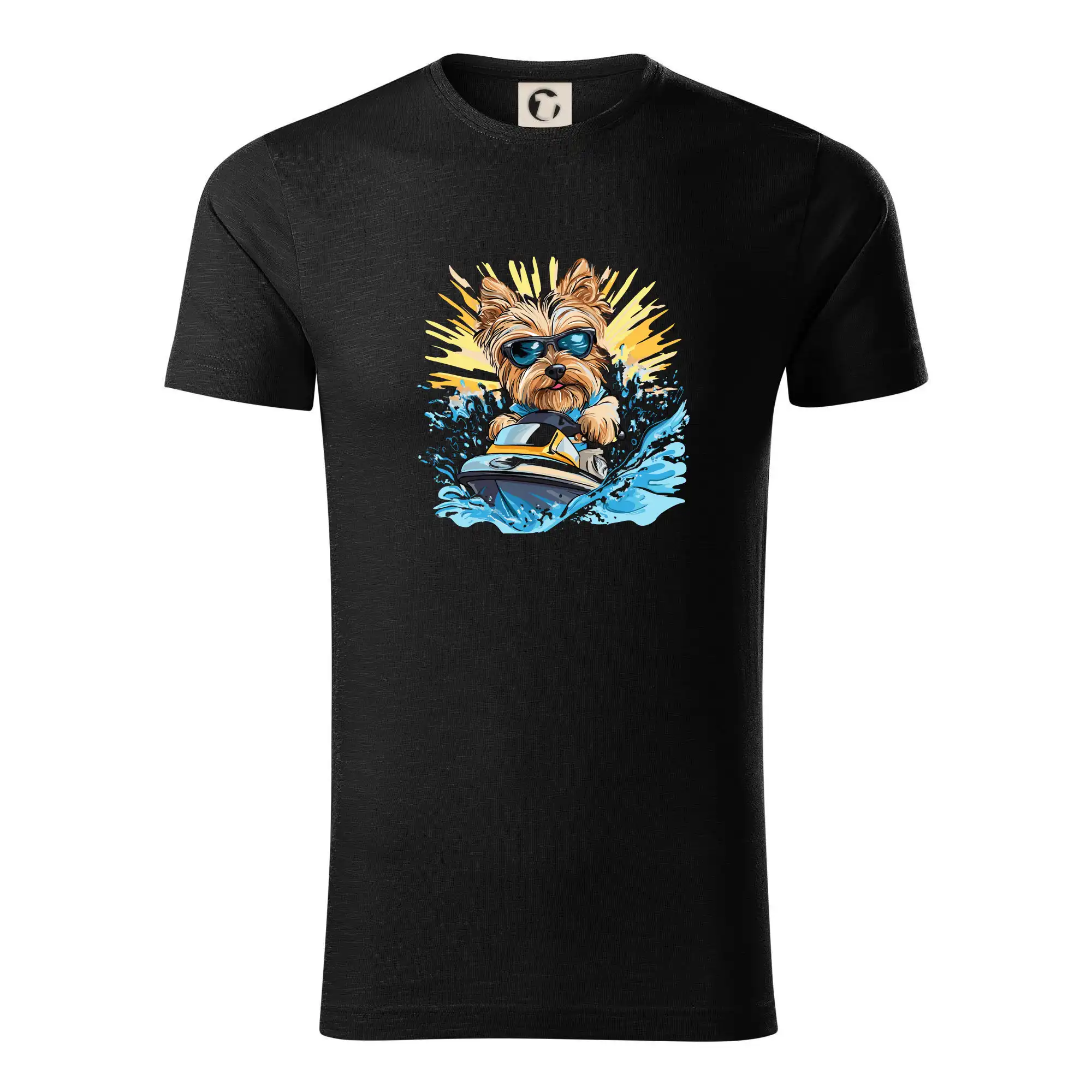Nemecký ovčiak - Yorkšírsky teriér na vodnom skútri - Tričko z organickej bavlny