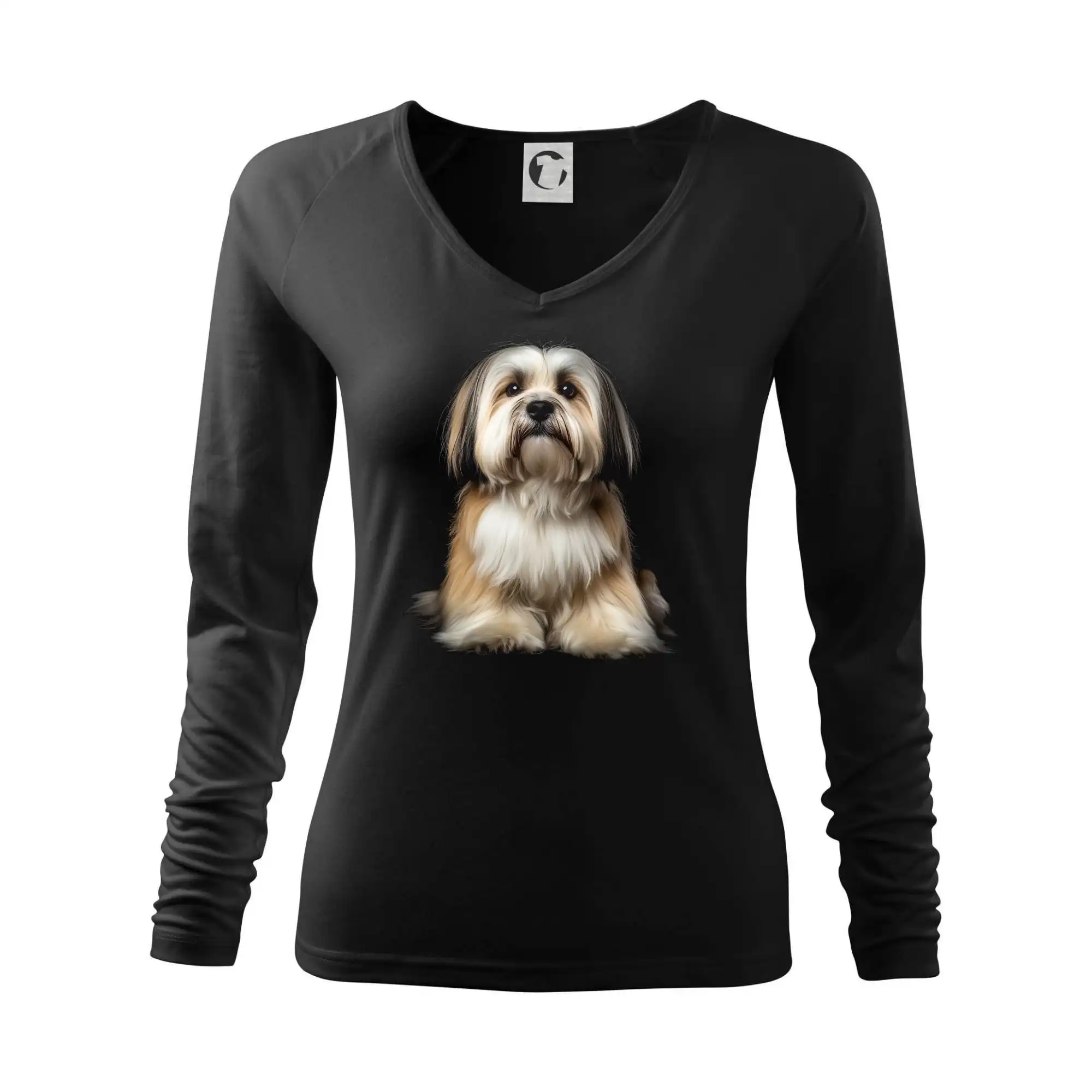 Ostatné psie plemená - Lhasa Apso čierna fotka - Tričko dámske Elegance