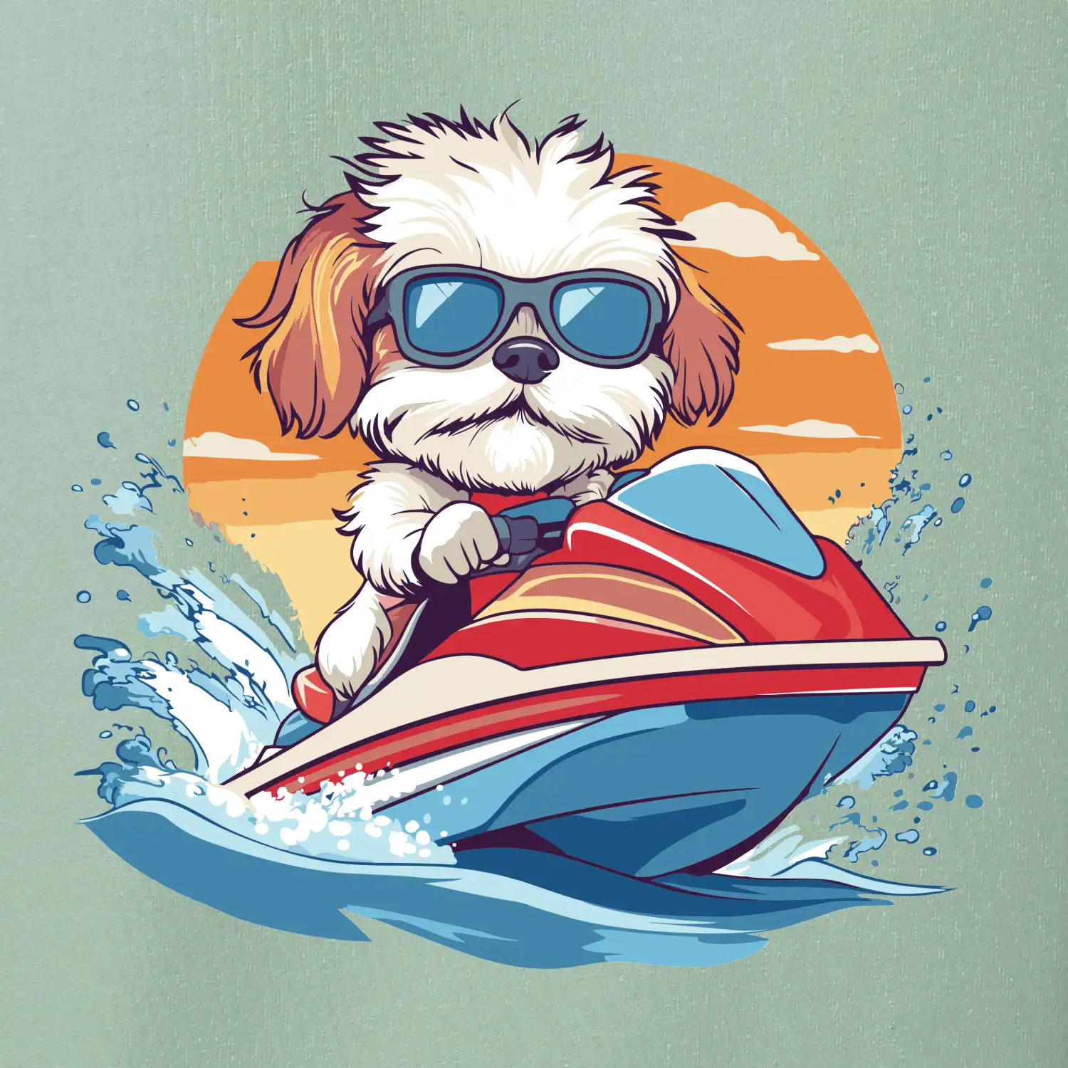 Bišonek na vodním skútru