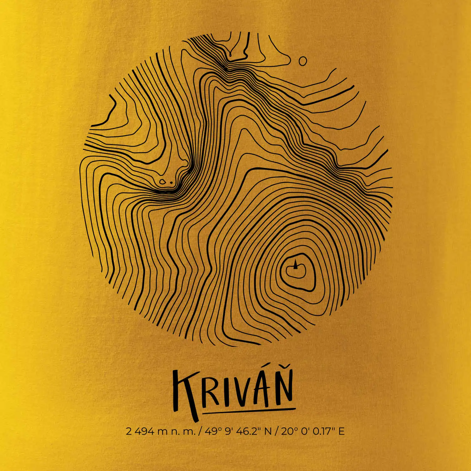 Kriváň - vrstevnice v kruhu