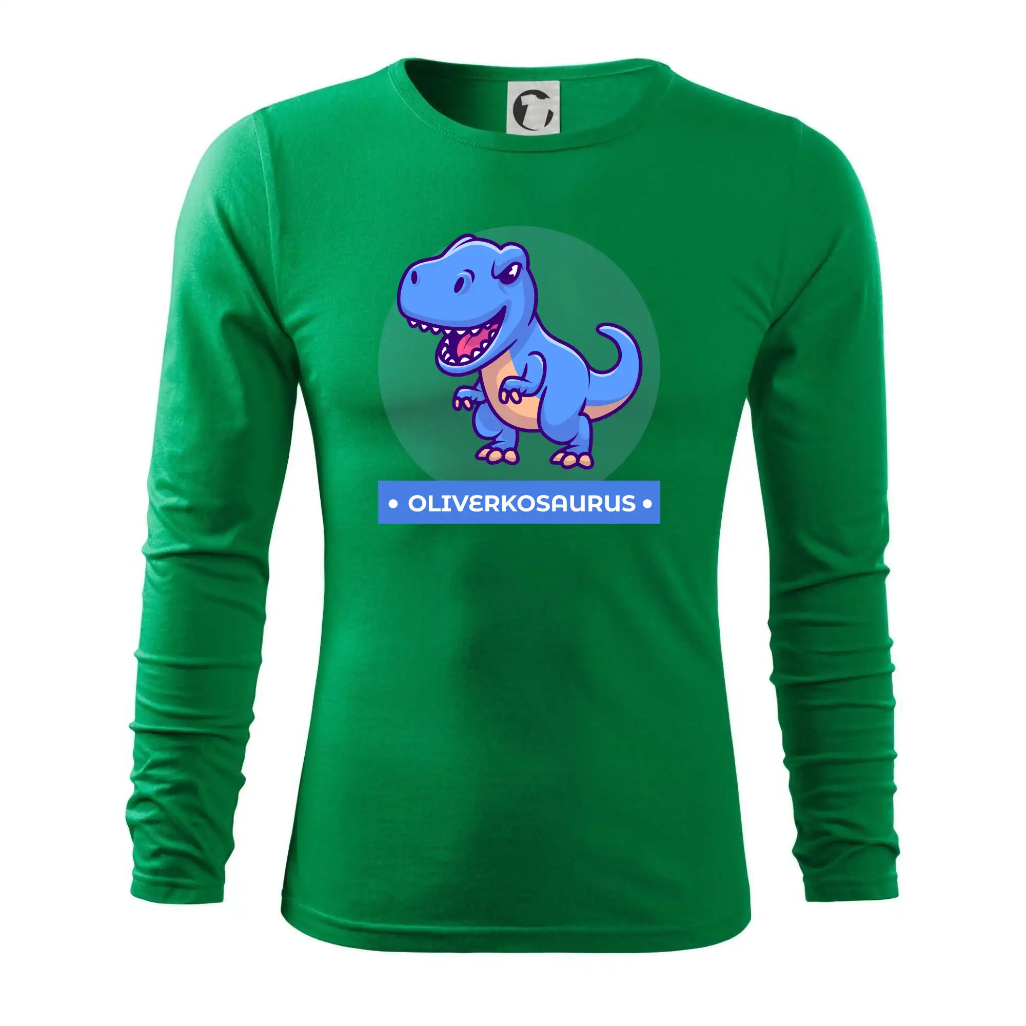 Detské tričká, mikiny a body s originálnymi potlačami | Veselé motívy pre chlapcov aj dievčatá - Dinosaurie mená - modrý dinosaurus - Tričko s dlhým rukávom FIT-T long sleeve