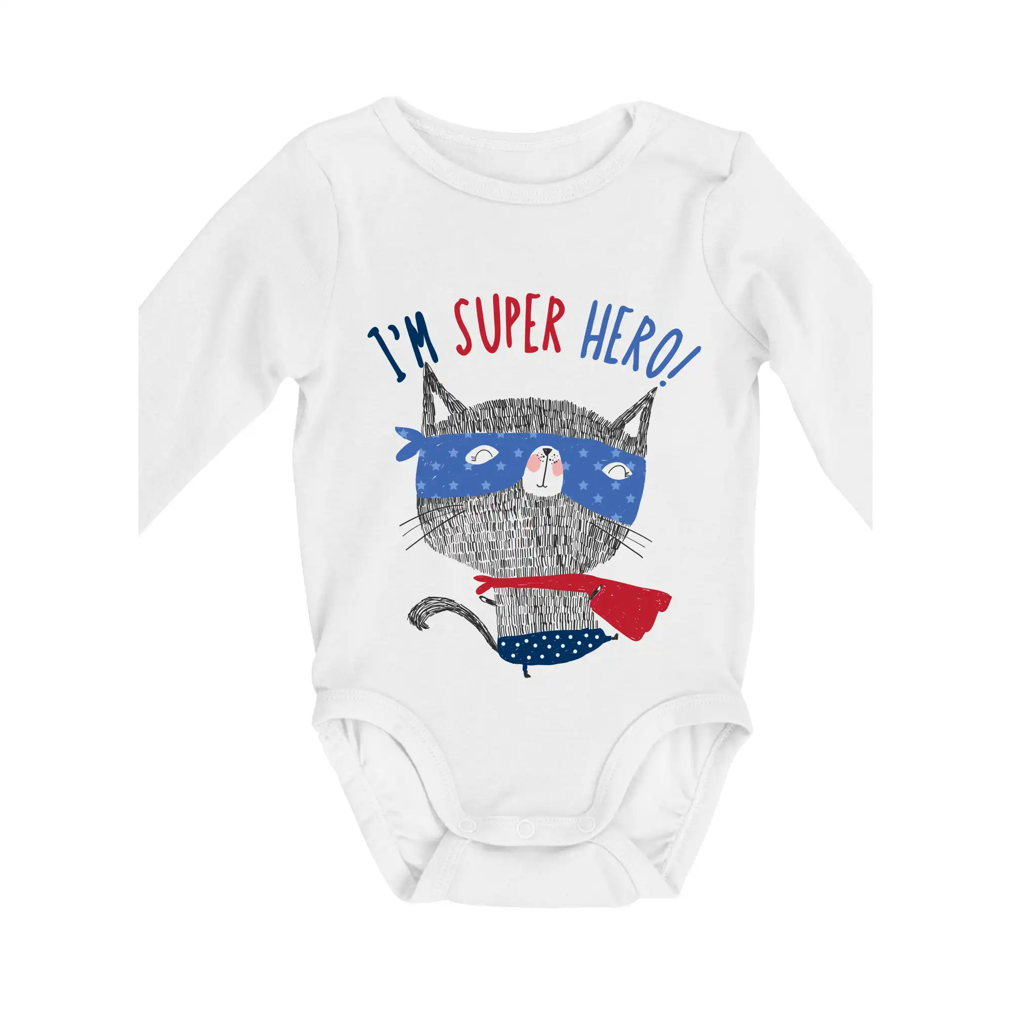 Vtipná tričká s mačkou - Super hero mačka - Body dojčenské s dlhým rukávom