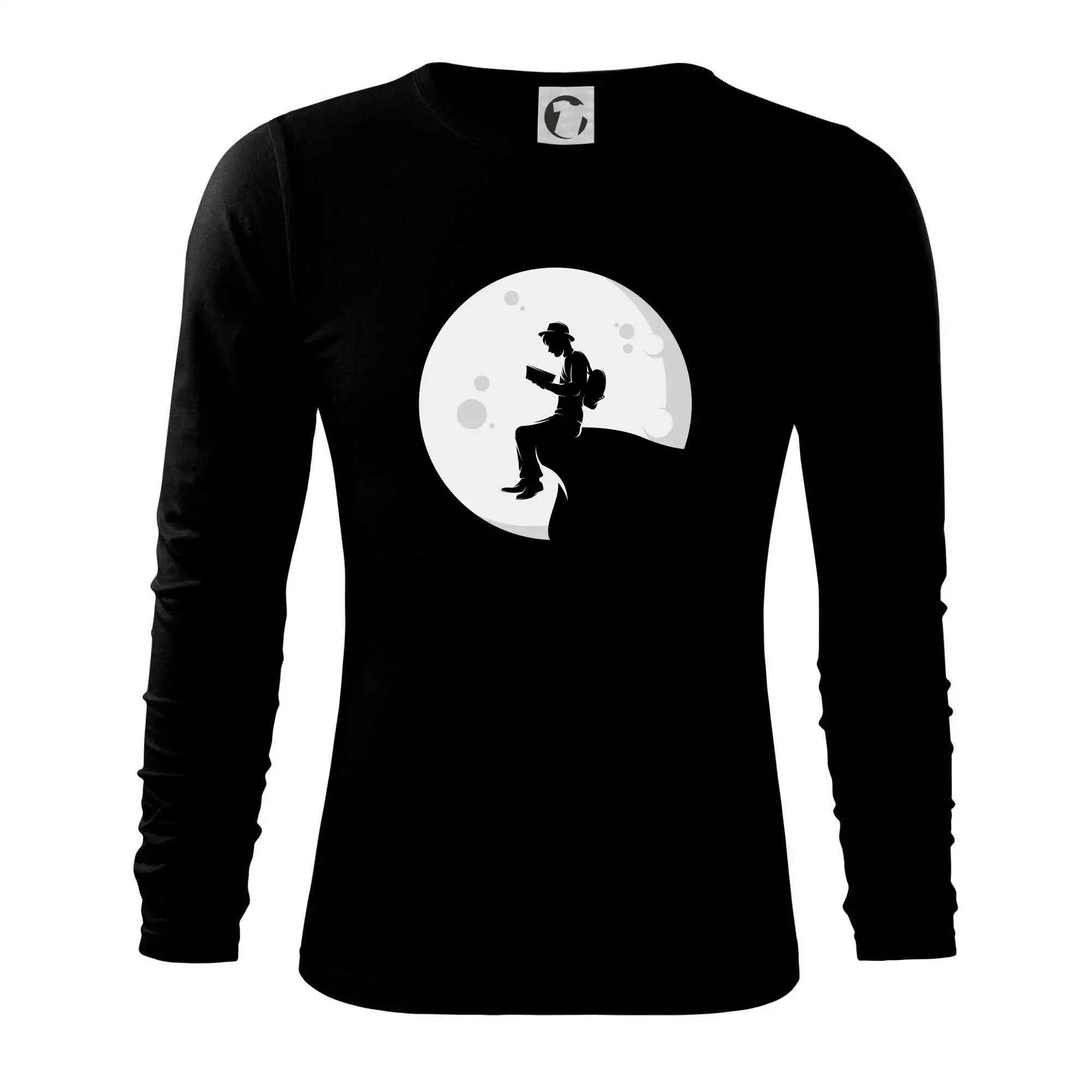 Tričká s motívom kníh pre milovníkov čítania a vône papiera - Knihomoľ a mesiac - Tričko s dlhým rukávom FIT-T long sleeve
