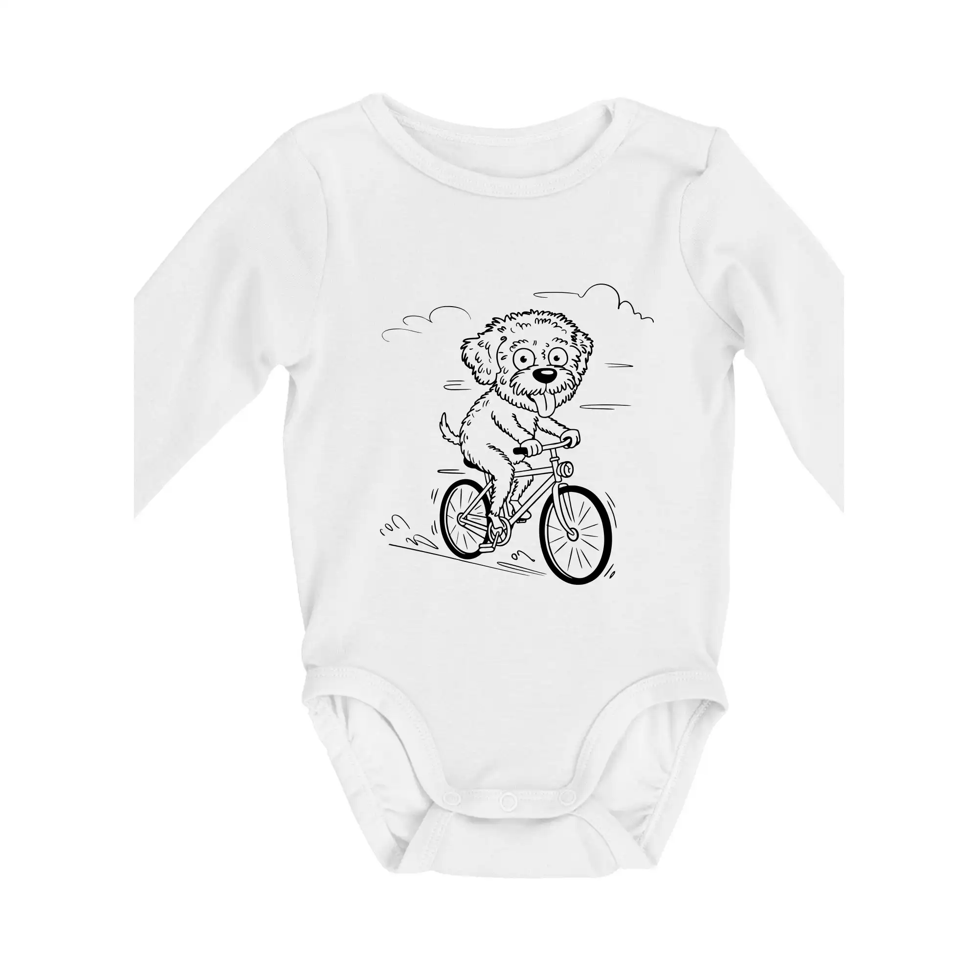 Ostatné psie plemená - Lagotto romagnolo karikatúra na bicykli čierna - Body dojčenské s dlhým rukávom