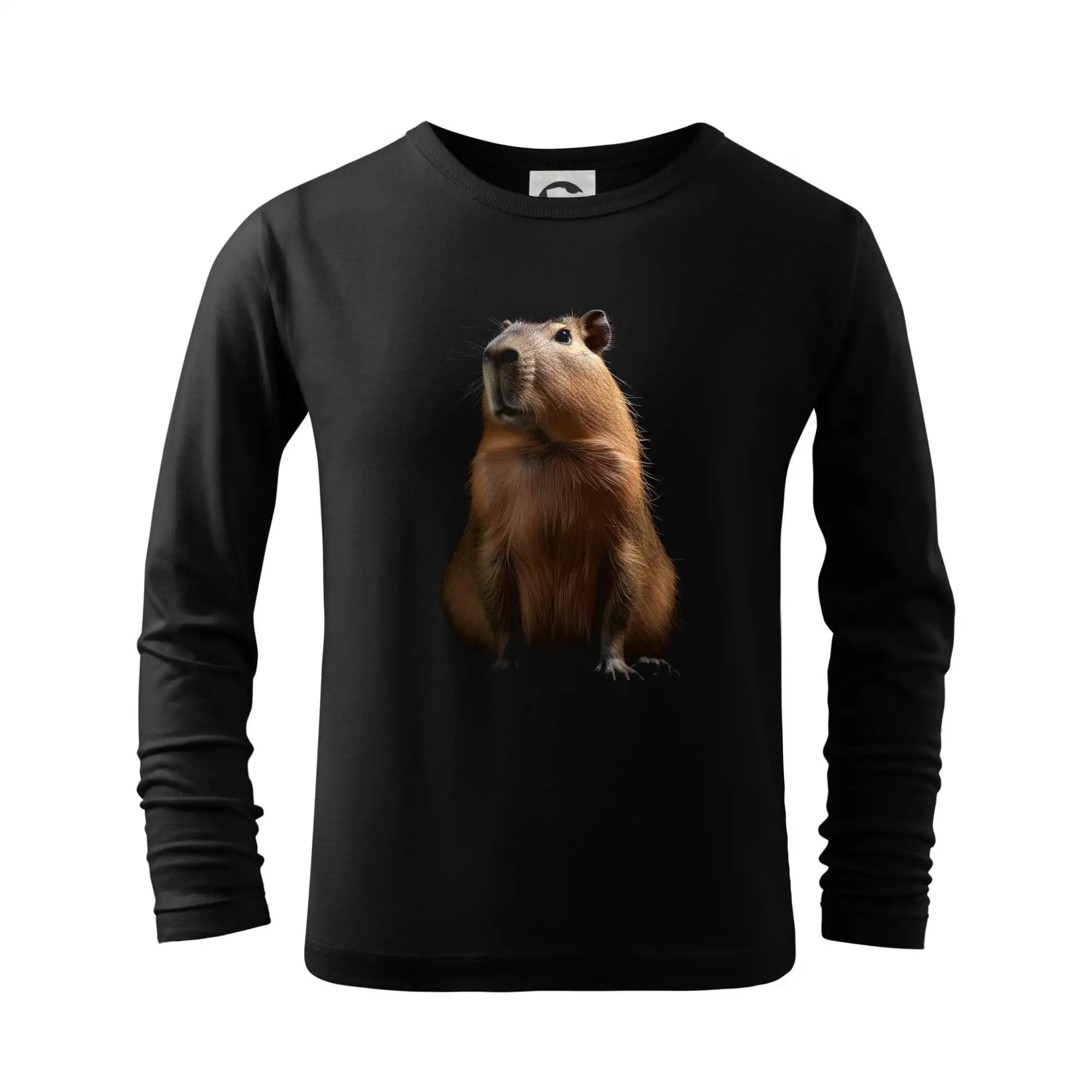 Tričká so zvieratami - Kapybara spredu čierna fotka - Tričko detské Long Sleeve