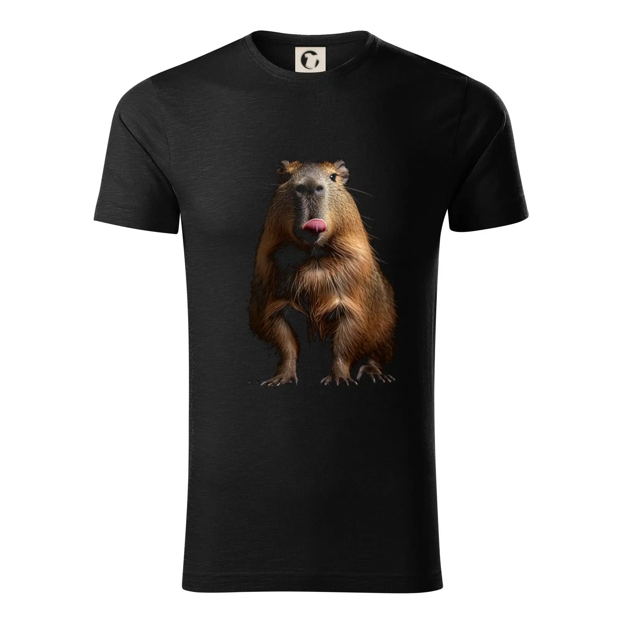 Tričká so zvieratami - Kapybara s vypláznutým jazykom čierna fotka - Tričko z organickej bavlny