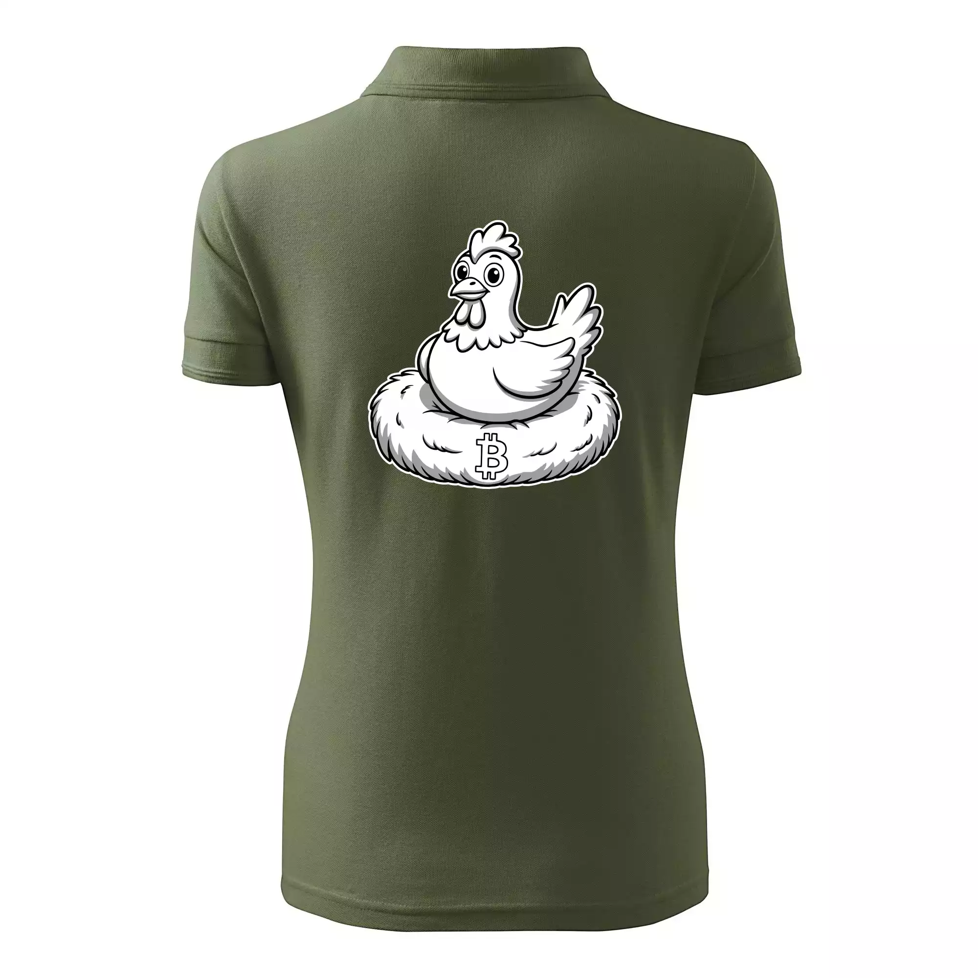 Kuře sedící na bitcoinovém hnízdě