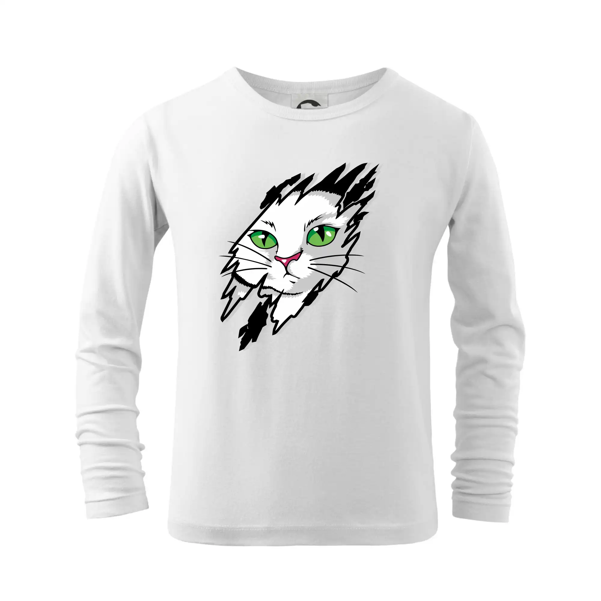 Vtipná tričká s mačkou - Kočka v roztrženém triku - Tričko detské Long Sleeve