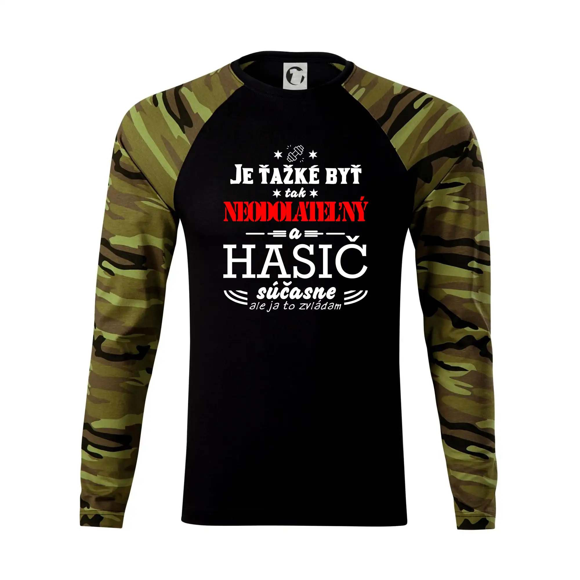 Originálne tričká pre hasičov - Neodolateľný hasič - Camouflage LS